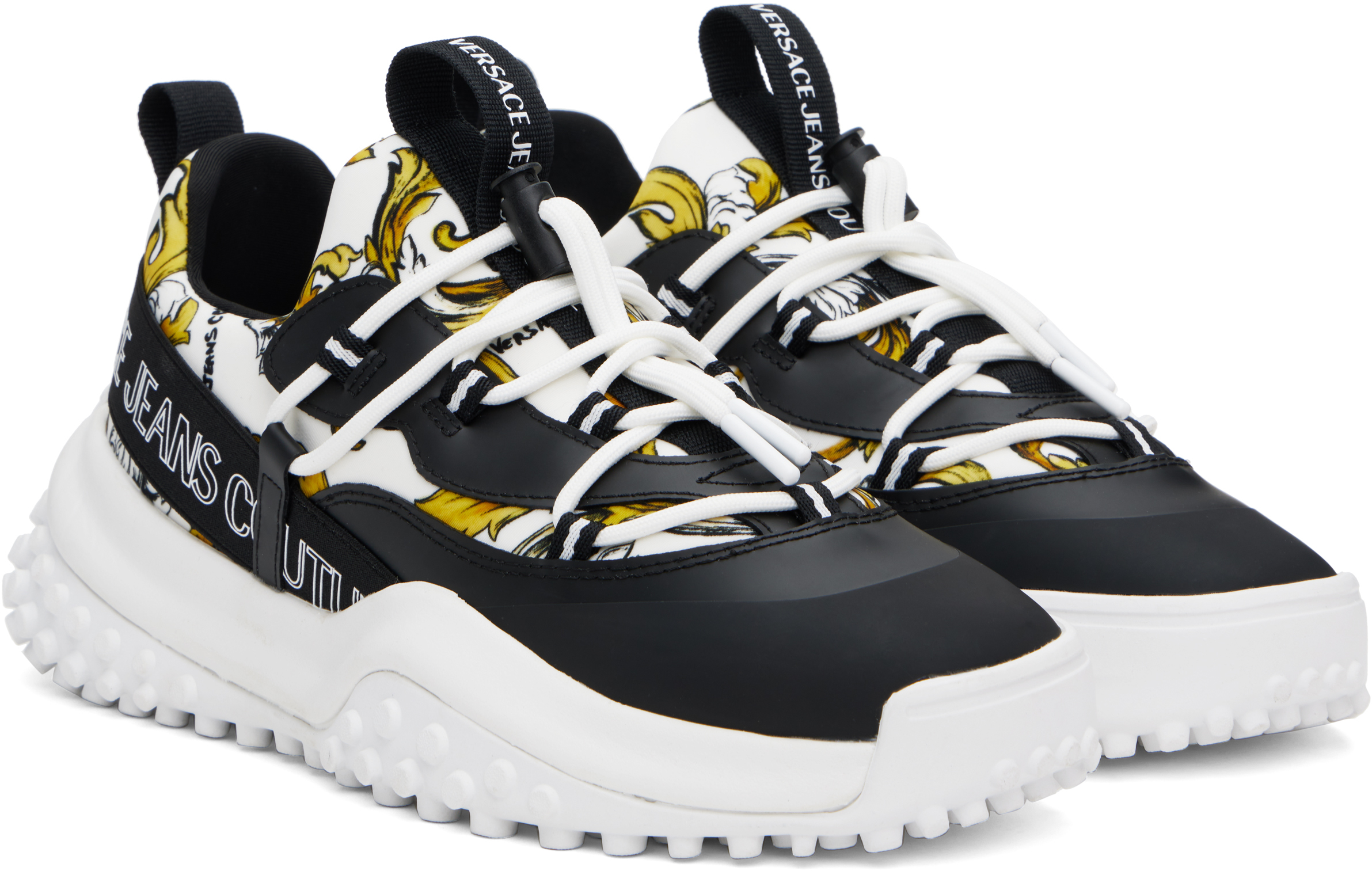 VERSACE JEANS COUTURE WHITE & BLACK OUTLINE BAROCCO HYBER SNEAKERS 