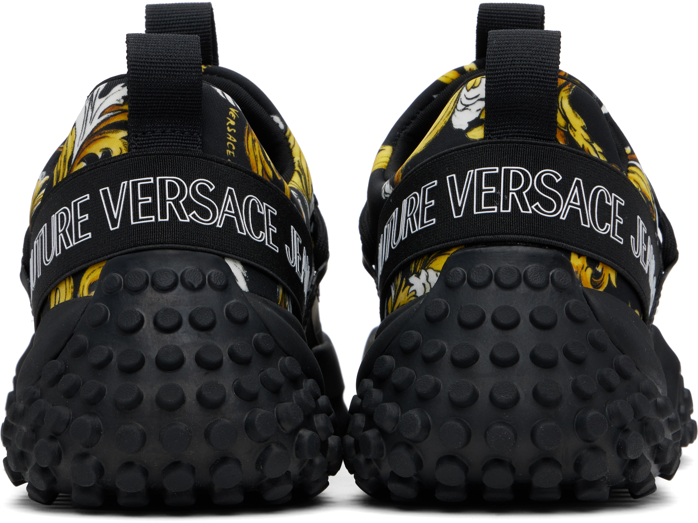Shop Versace Jeans Couture Black & Gold Outline Barocco Hyber Sneakers In Eg89-black/gold