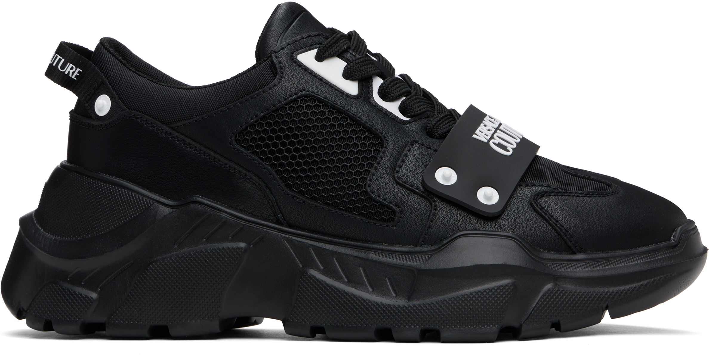 Shop Versace Jeans Couture Black Speedtrack Logo Sneakers In E899-black