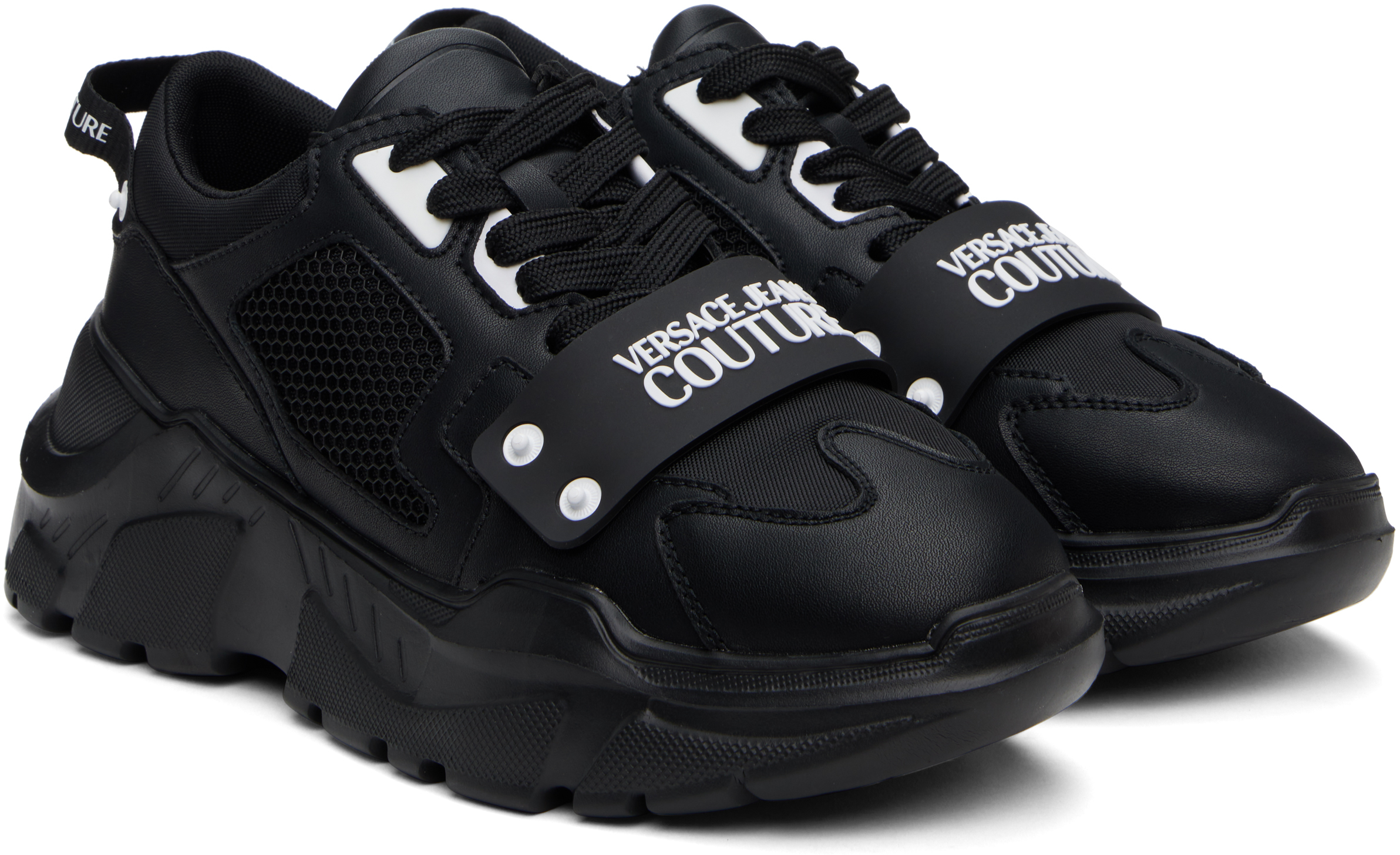 Shop Versace Jeans Couture Black Speedtrack Logo Sneakers In E899-black