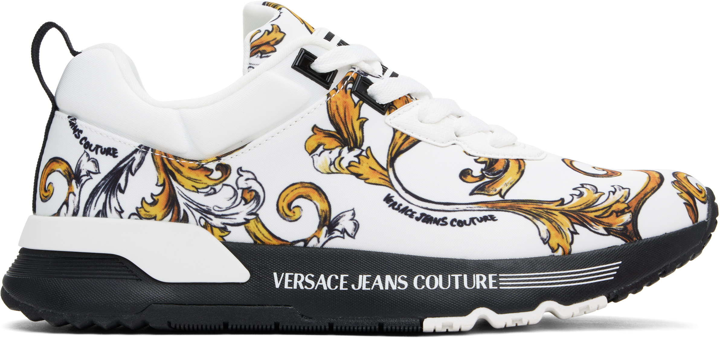VERSACE JEANS COUTURE WHITE & GOLD OUTLINE BAROCCO DYNAMIC SNEAKERS 