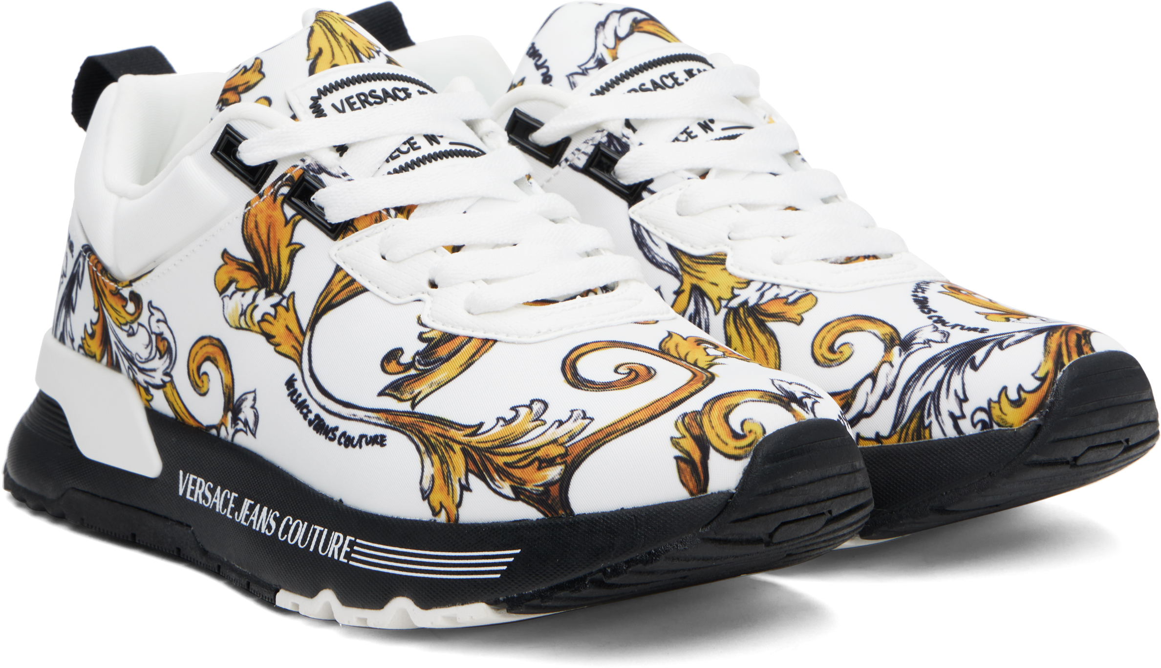 VERSACE JEANS COUTURE WHITE & GOLD OUTLINE BAROCCO DYNAMIC SNEAKERS 