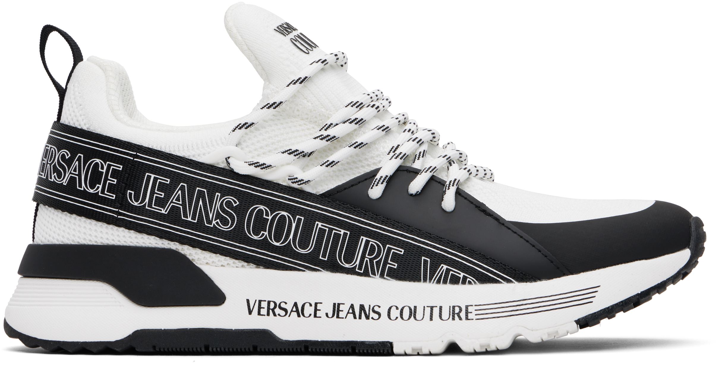 Shop Versace Jeans Couture White & Black Dynamic Logo Sneakers In El02-003+899