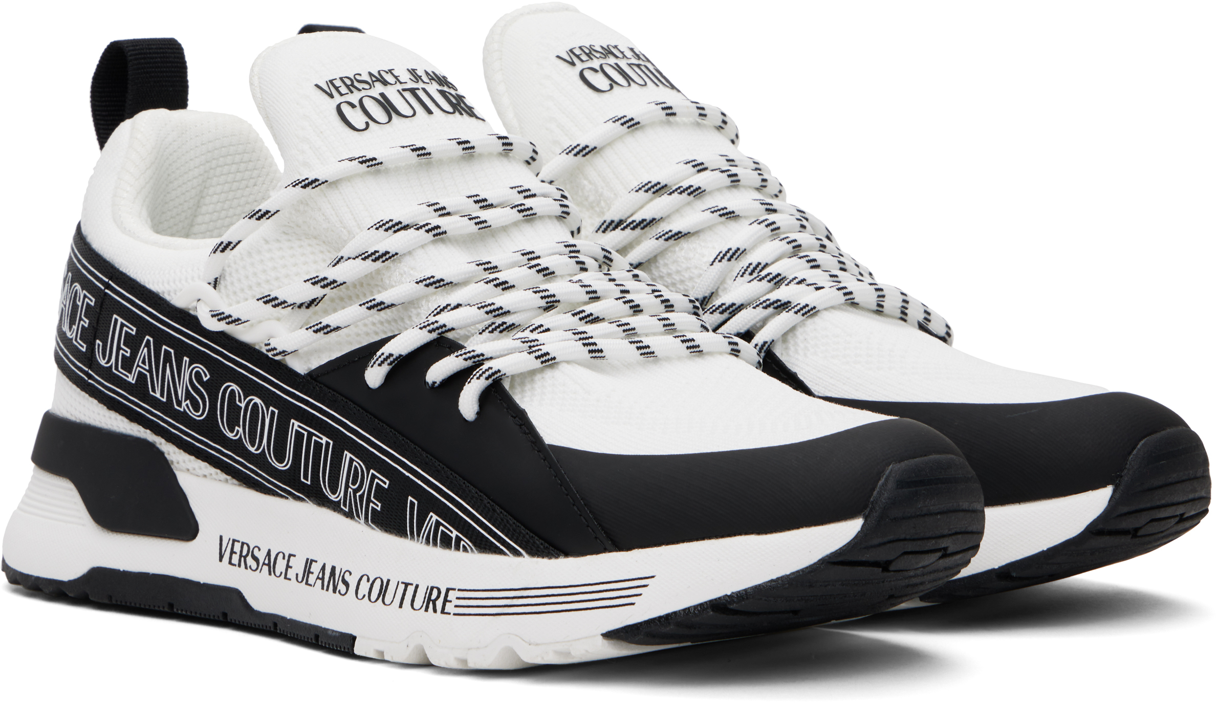 Shop Versace Jeans Couture White & Black Dynamic Logo Sneakers In El02-003+899