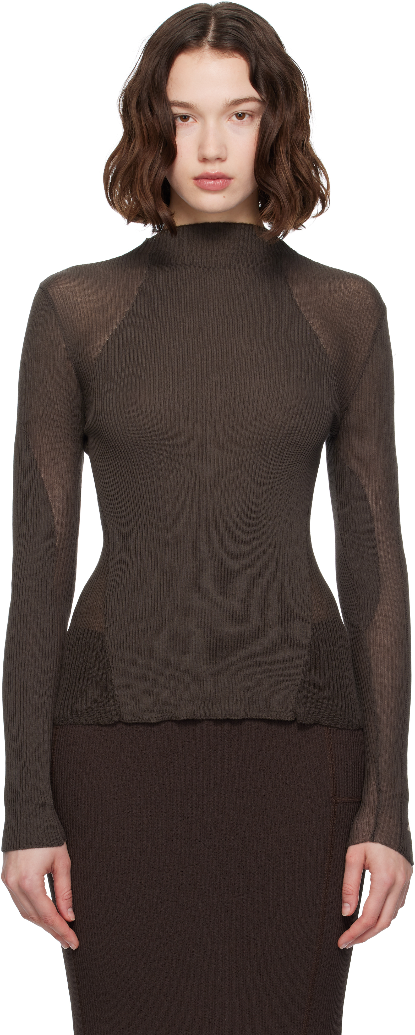 Brown Sheer Knit Sport Top