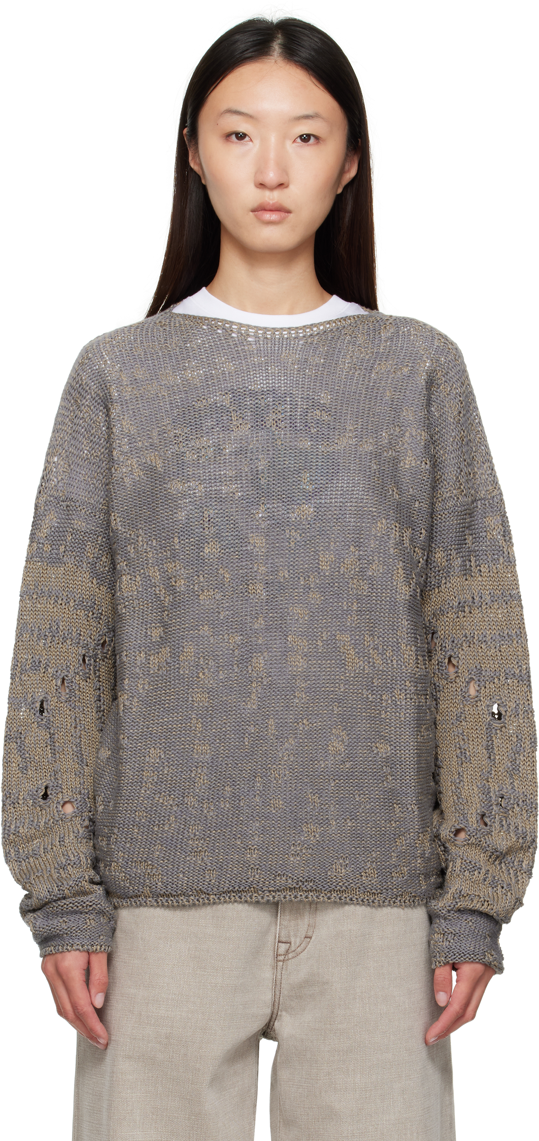 Beige & Gray Vortex Crewneck Sweater
