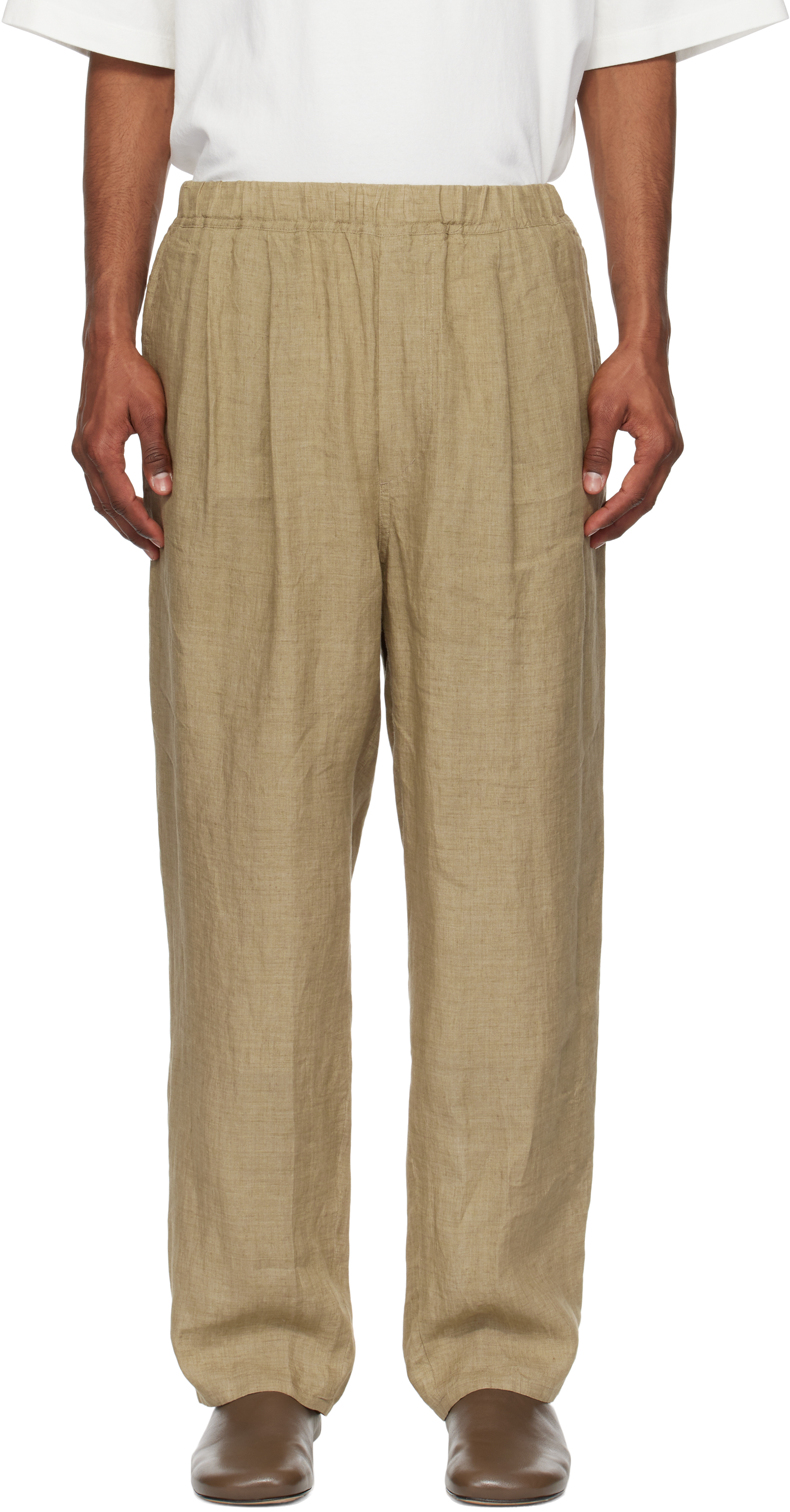 Ylève Khaki Linen Poplin Trousers