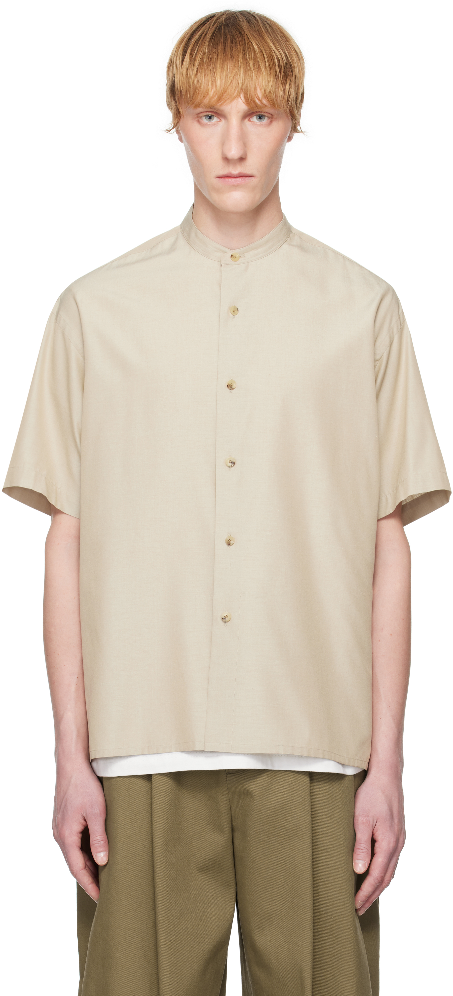 Ylève Beige Silk Chambray Shirt