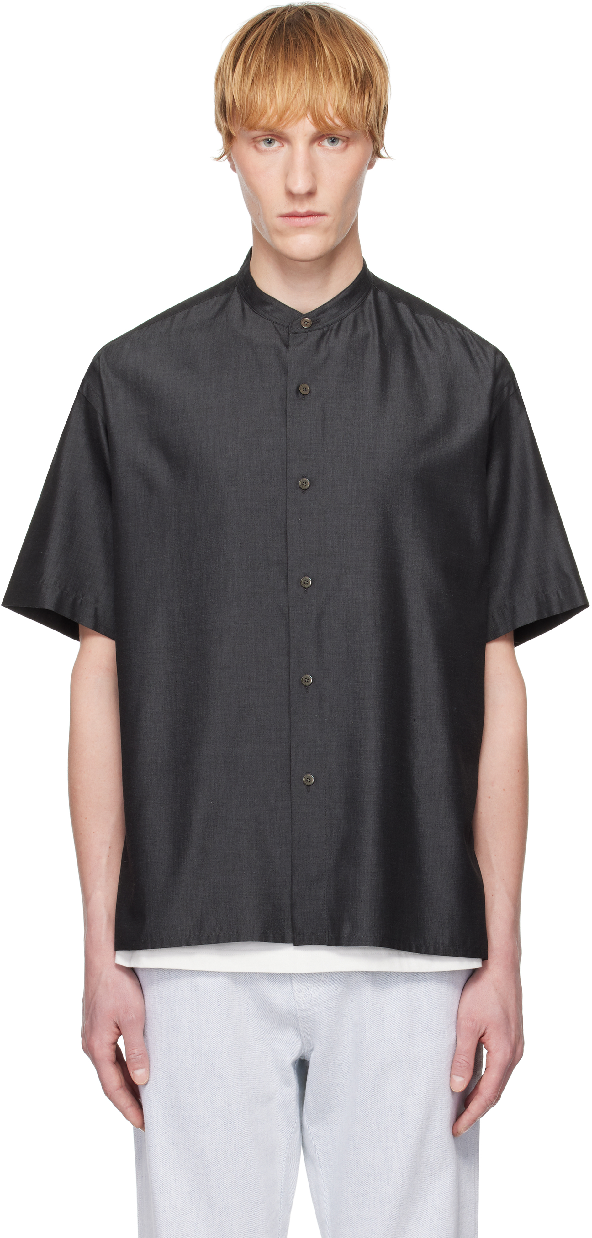 Ylève Grey Silk Chambray Shirt
