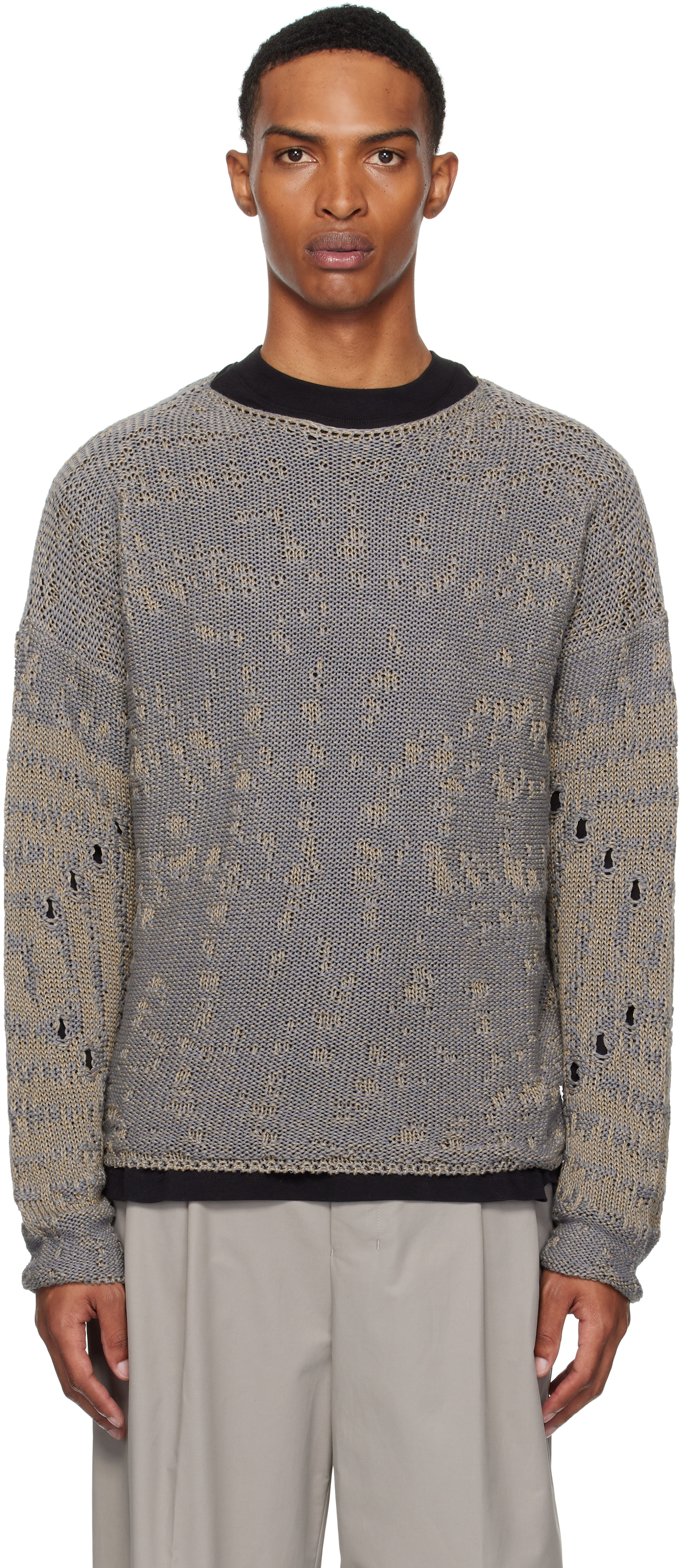 Blue & Beige Vortex Crewneck Sweater