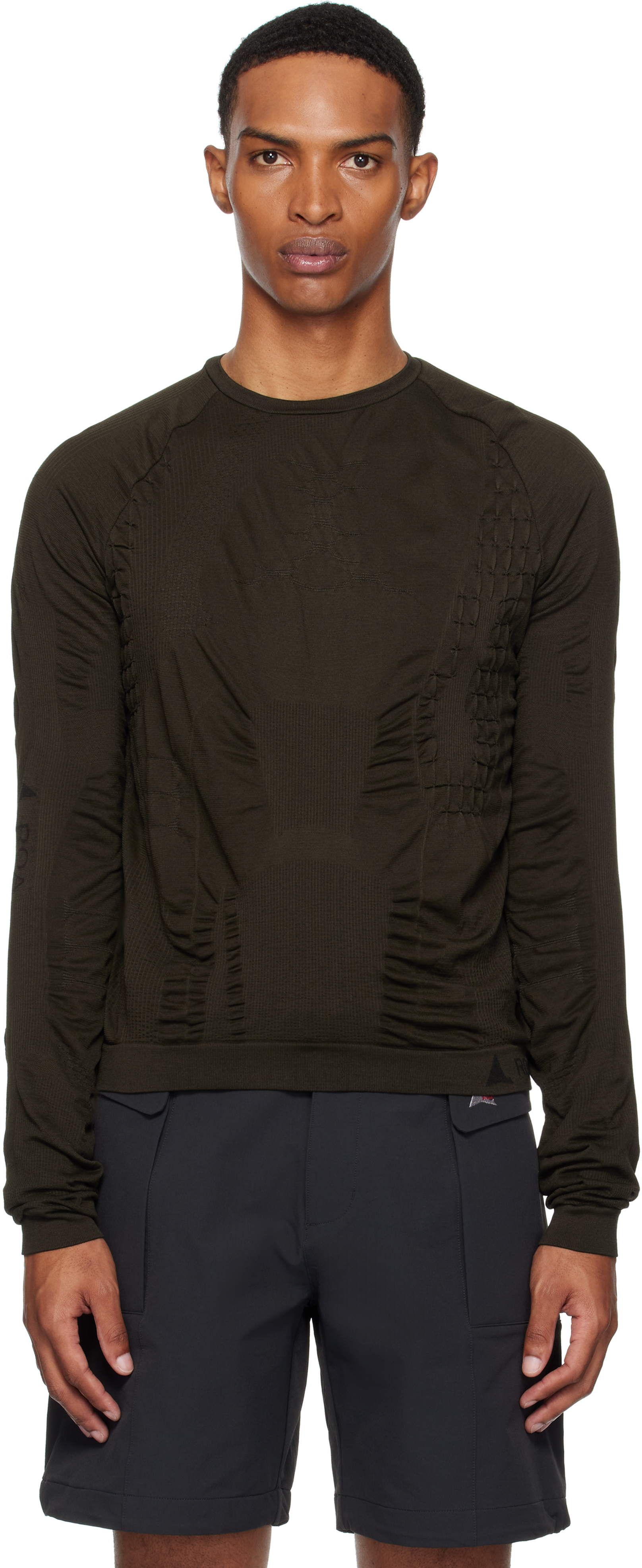Brown 3D Knit Long Sleeve Sweater