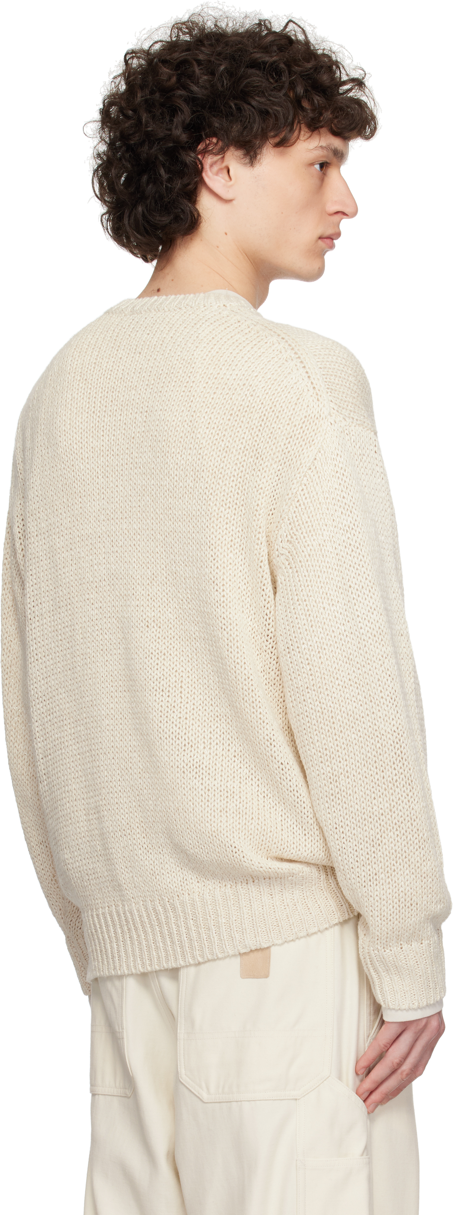 Ylève Off-white European Linen Silk Basque Knit Sweater In 030 Ivory