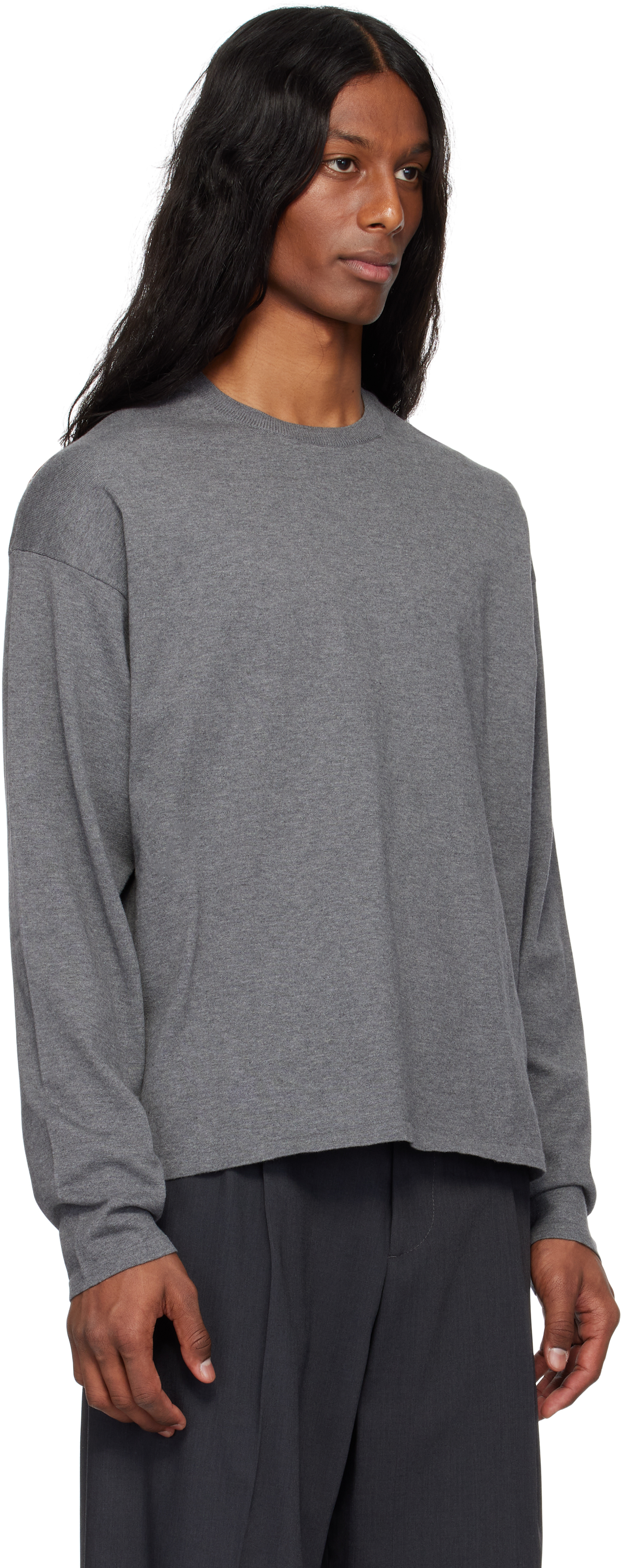Ylève Gray Gas Singeing Cotton T-shirt In 020 Top Grey
