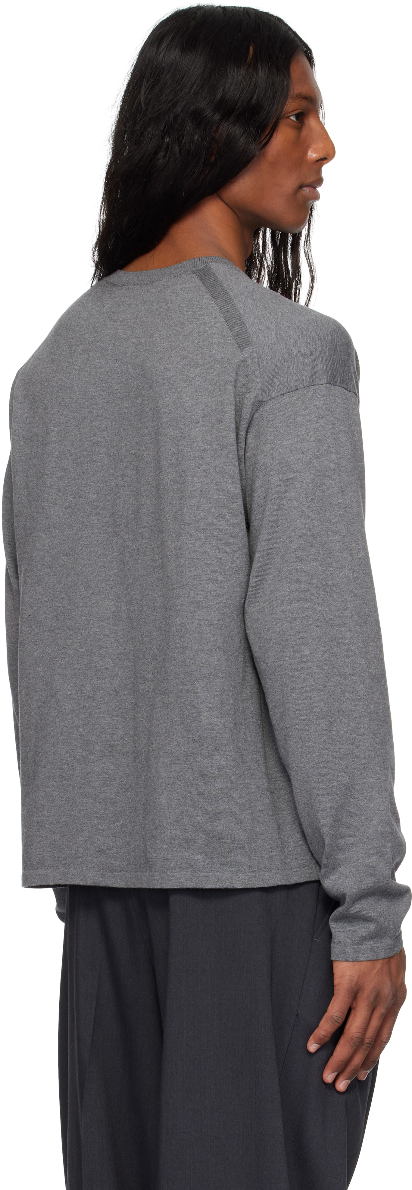 Ylève Gray Gas Singeing Cotton T-shirt In 020 Top Grey