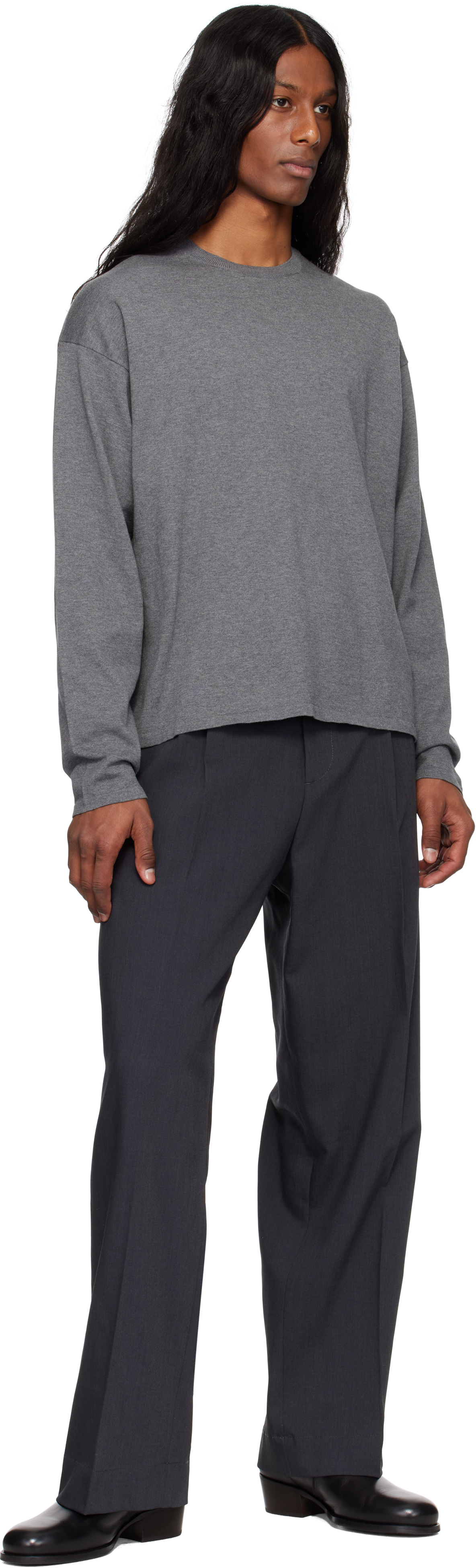 Ylève Gray Gas Singeing Cotton T-shirt In 020 Top Grey