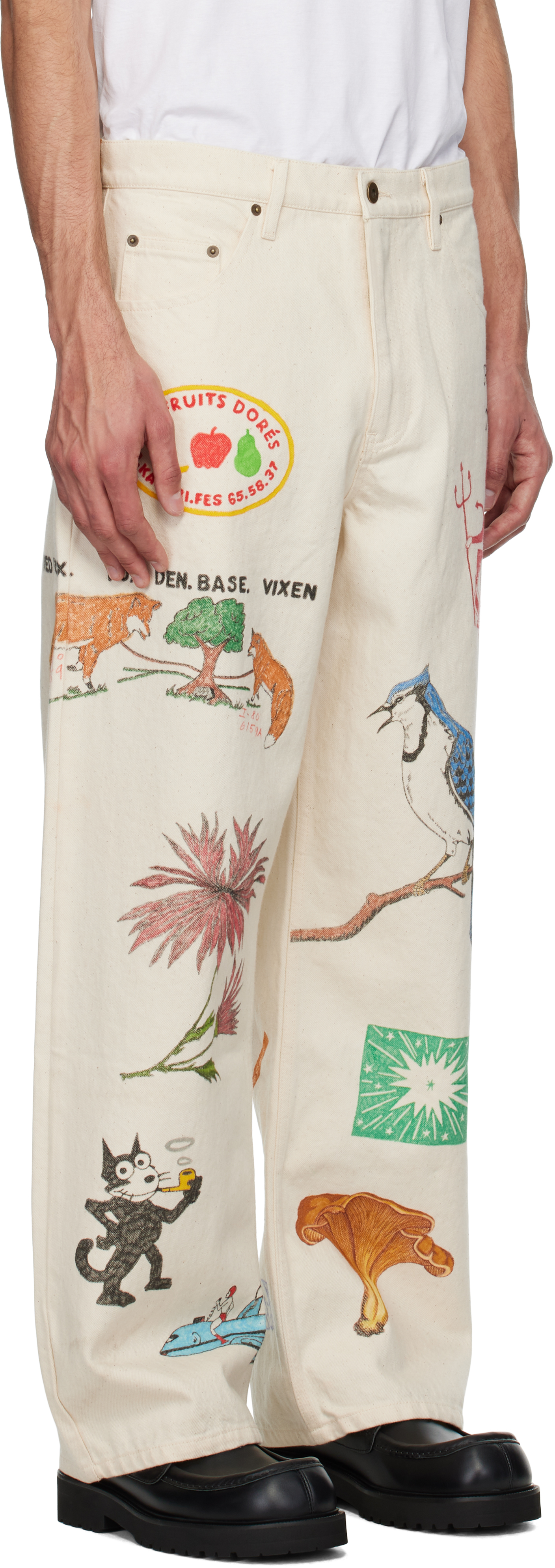 SMALL TALK STUDIO SSENSE EXCLUSIVE OFF-WHITE CUSTOM HAND DRAWN JEANS