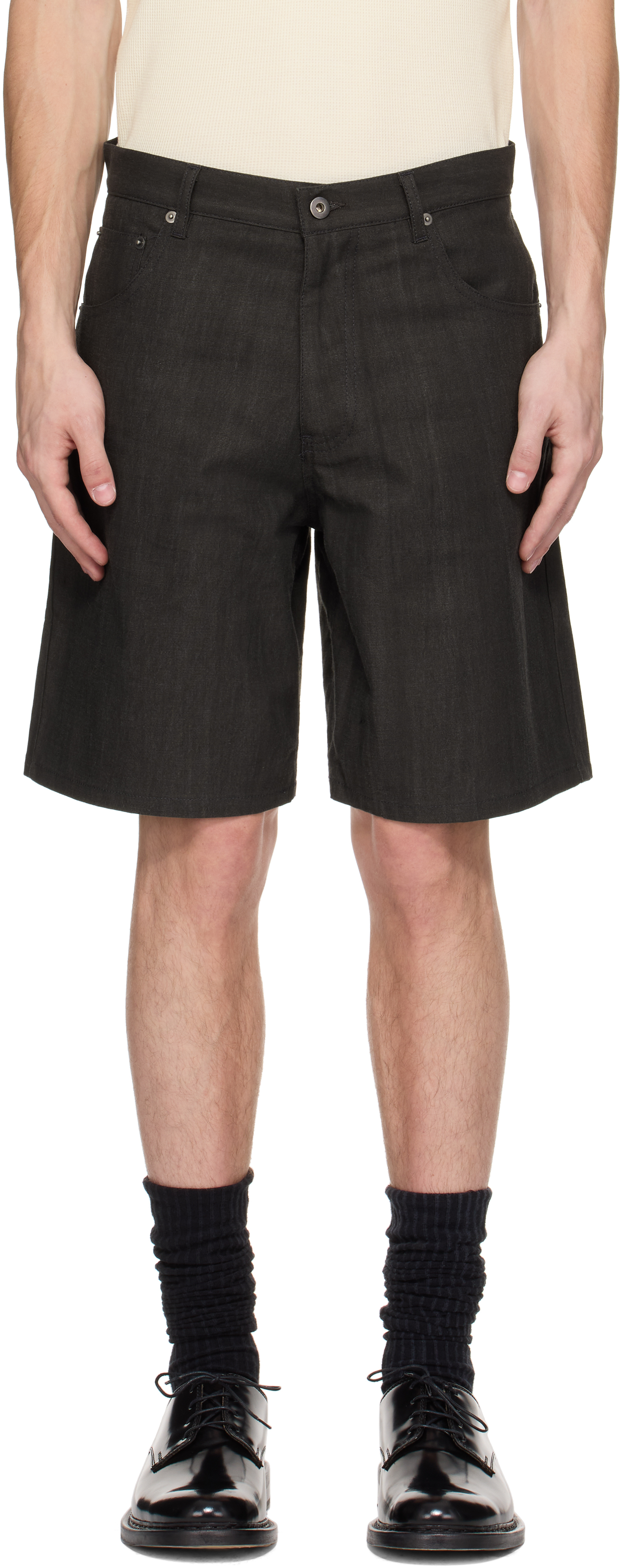 Brown 5-Pocket Sumi-Dyed Canvas Shorts