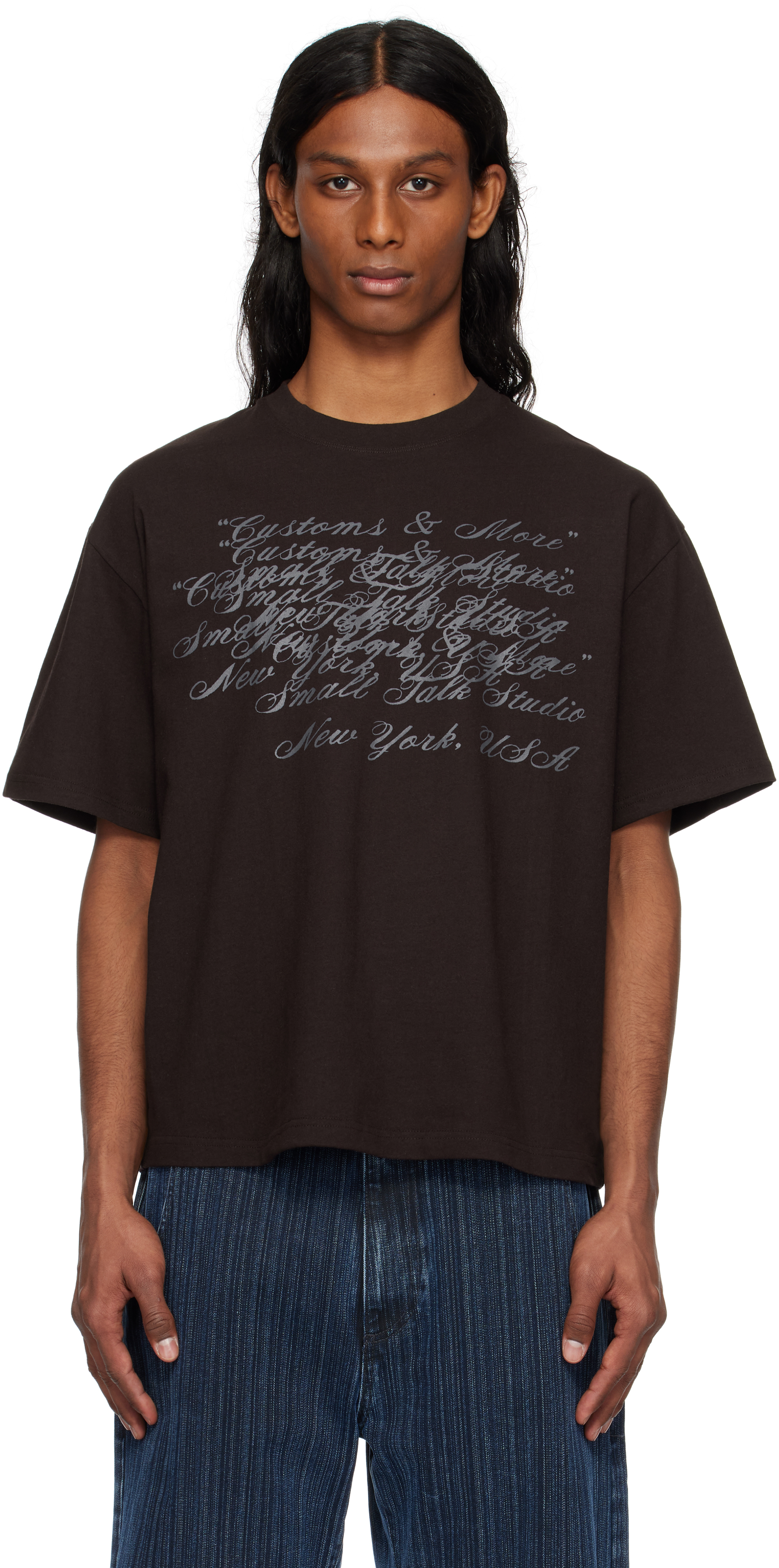 SMALL TALK STUDIO BROWN 'CUSTOMS & MORE' MISPRINT S/S T-SHIRT