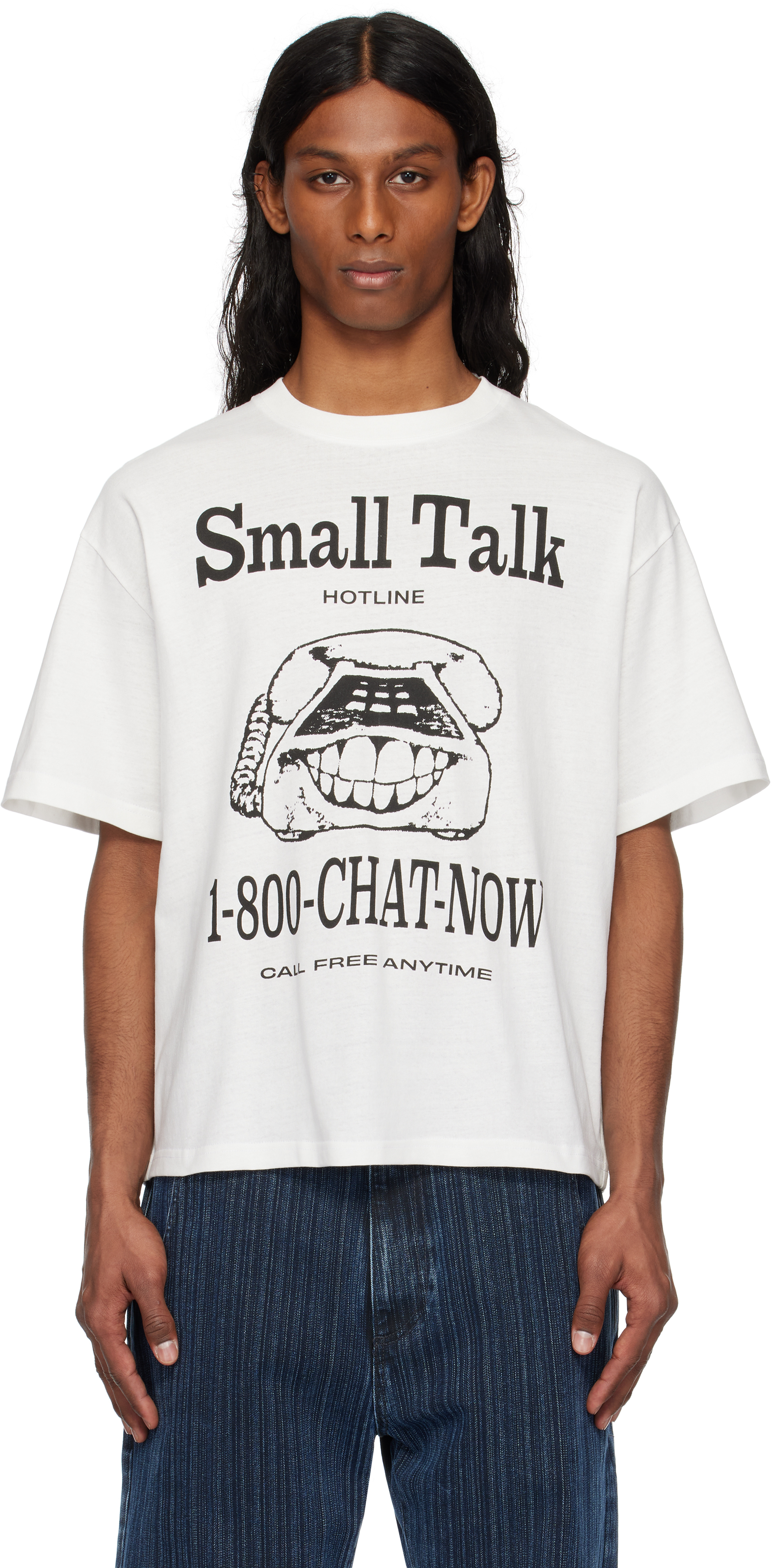 Small Talk Studio White 'small Talk Hotline' S/s T-shirt In White