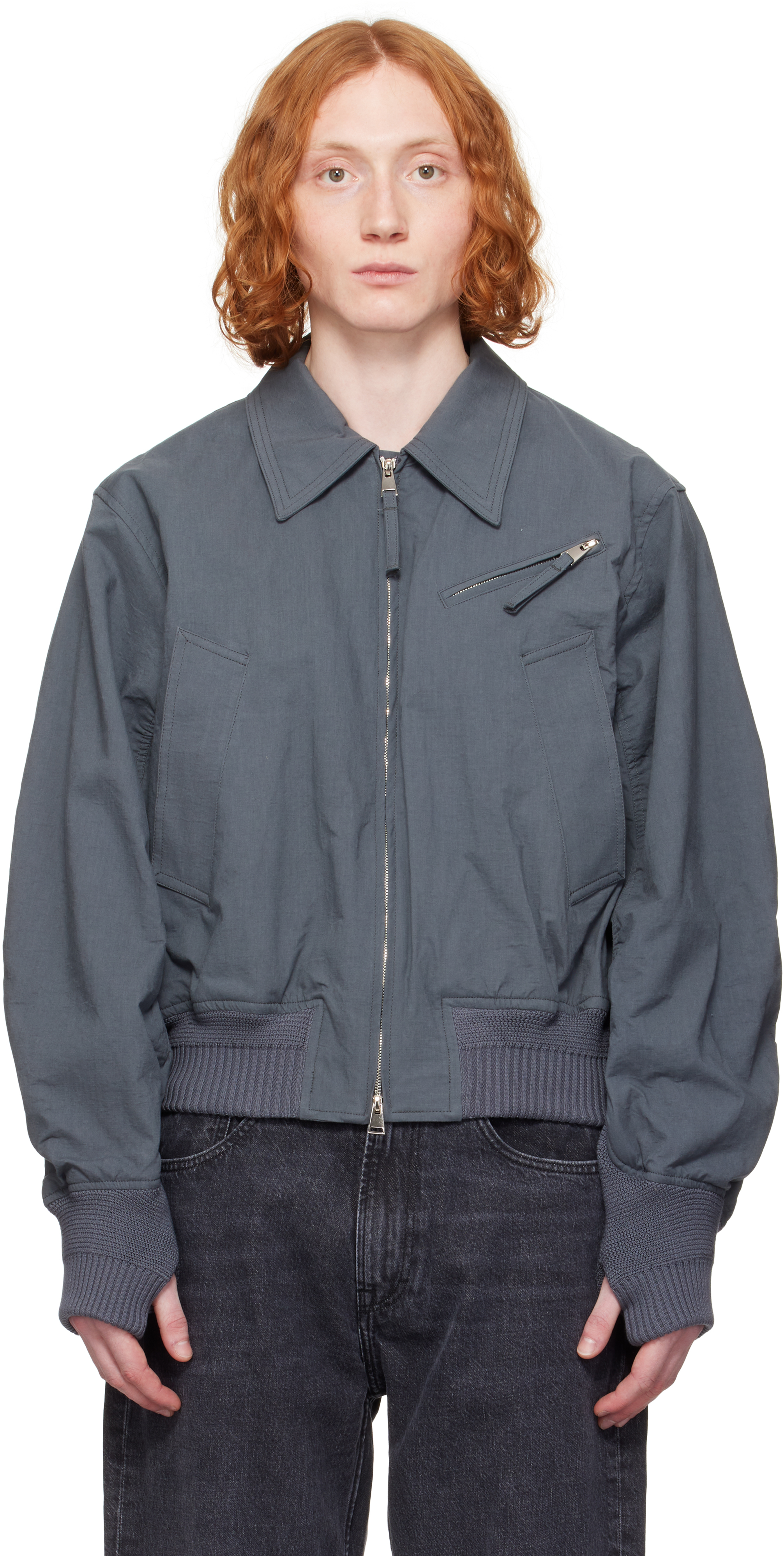 Gray Cotton Bomber Jacket