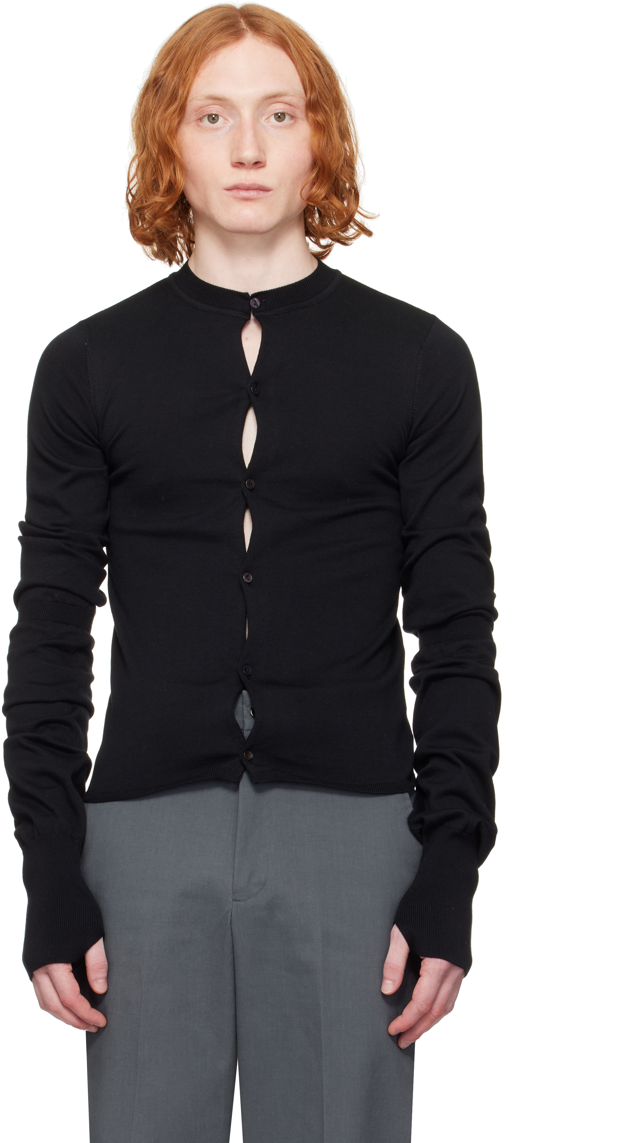 Black Office Crewneck Cardigan