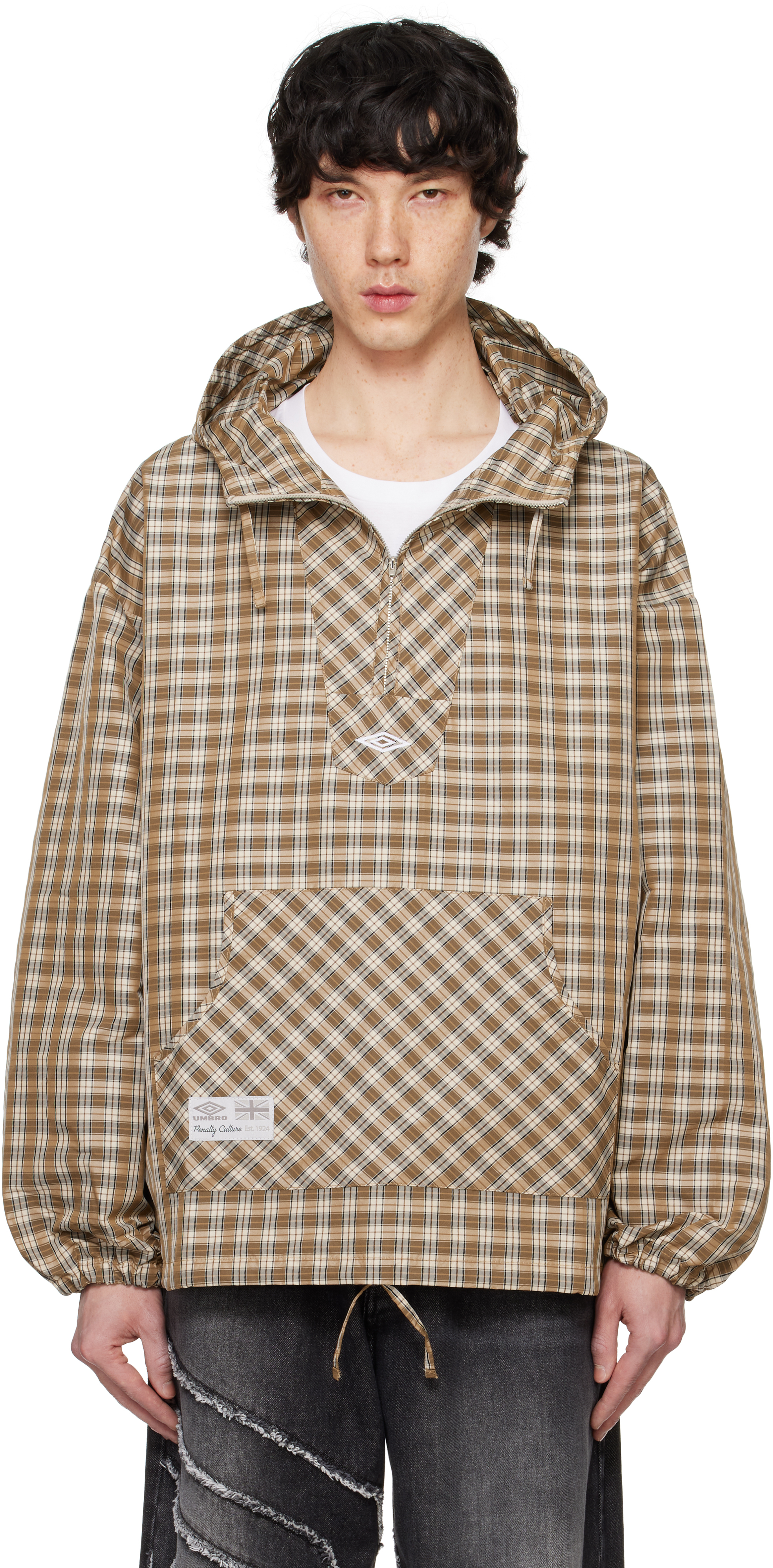 Brown Slam Jam Edition Masked Hood Plaid Jacket