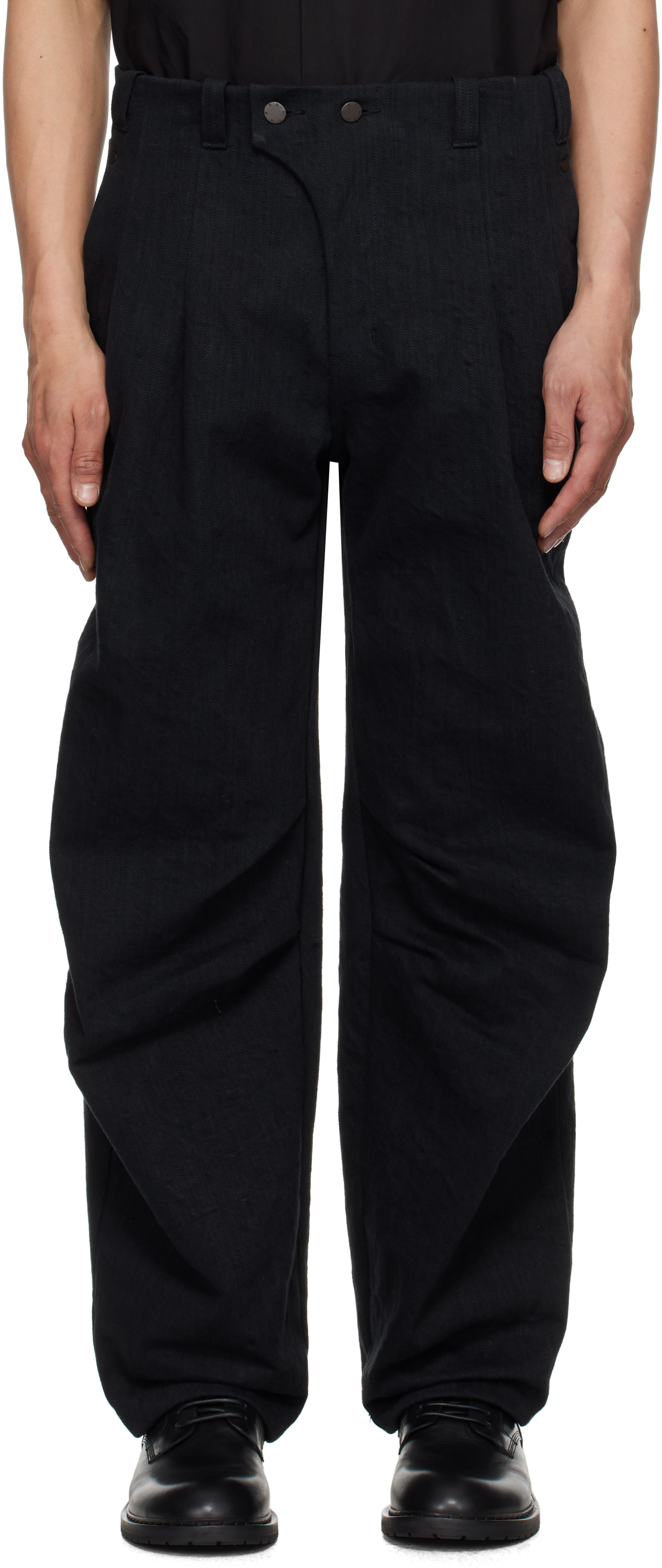 devoa denim heavy cotton selvedge デヴォア Black Baggy Heavy Denim Jeans by DEVOA on Sale