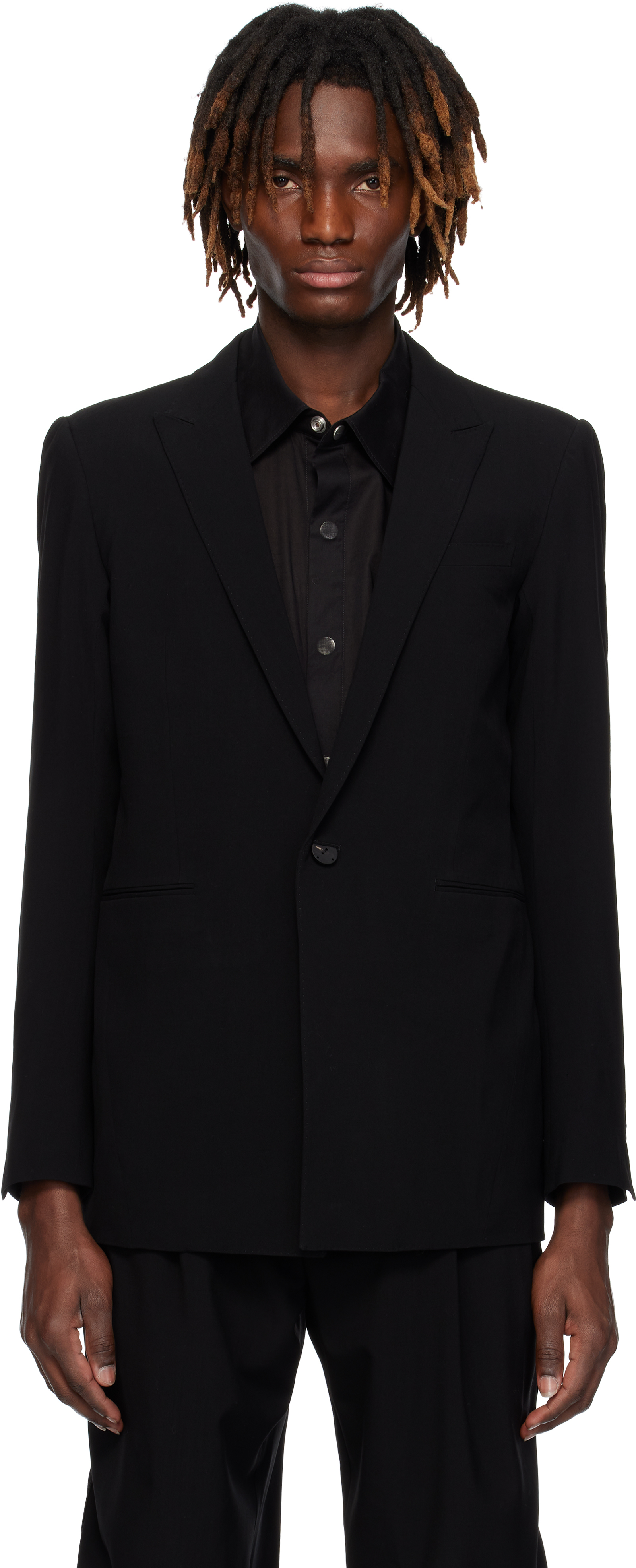 Black Peaked Lapel Wool Blazer