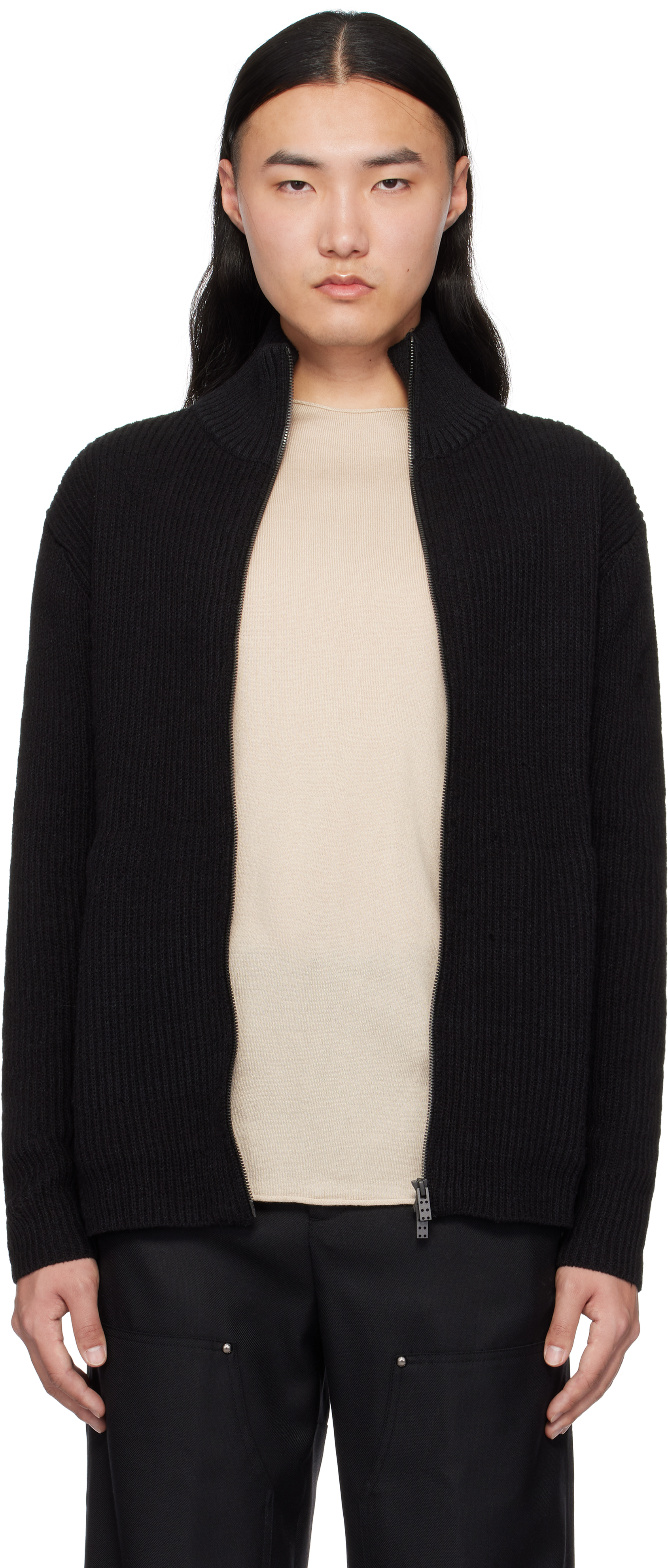 Black High Neck Knit Cardigan