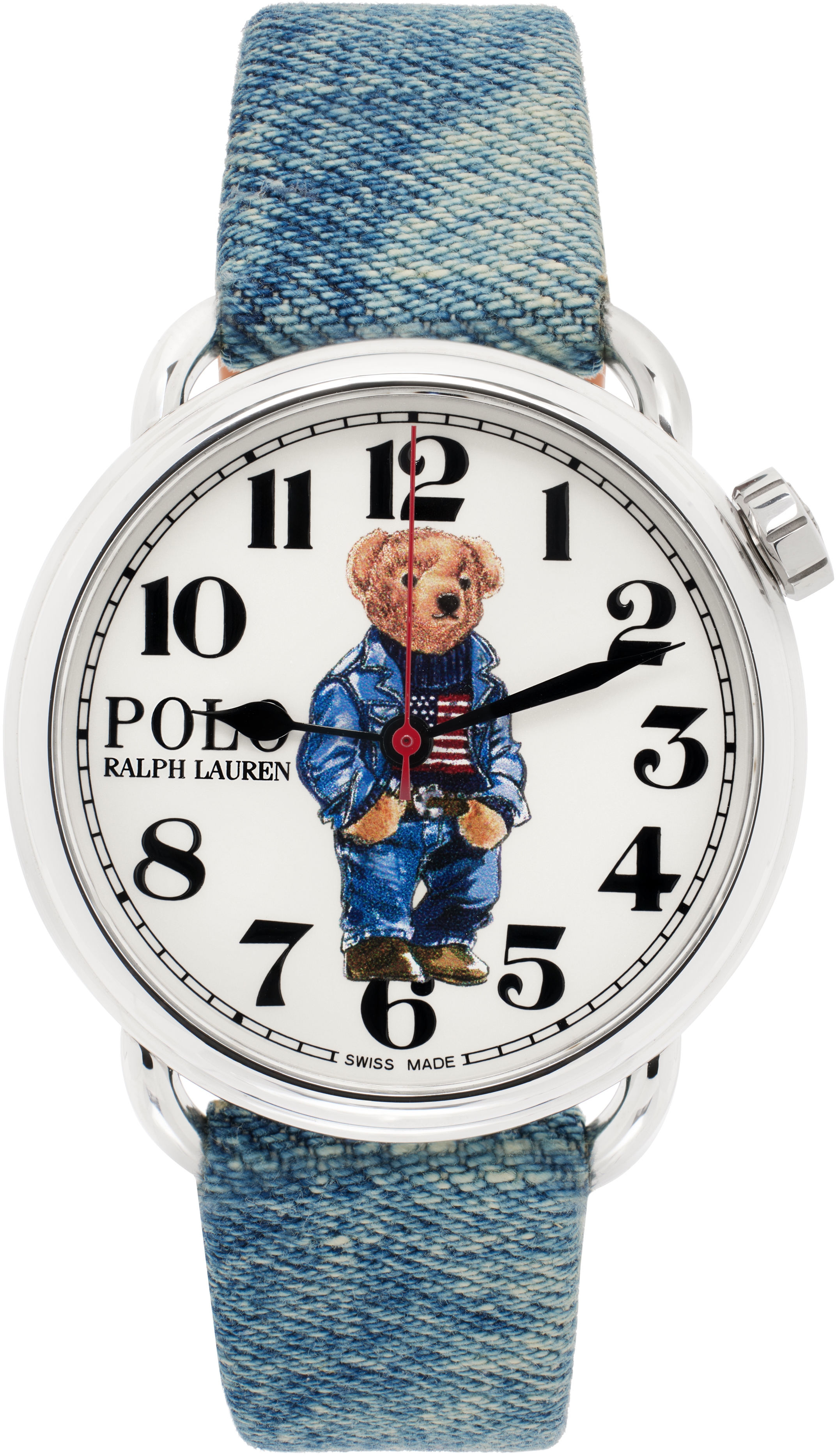 Silver & Blue Denim Polo Bear Steel Watch