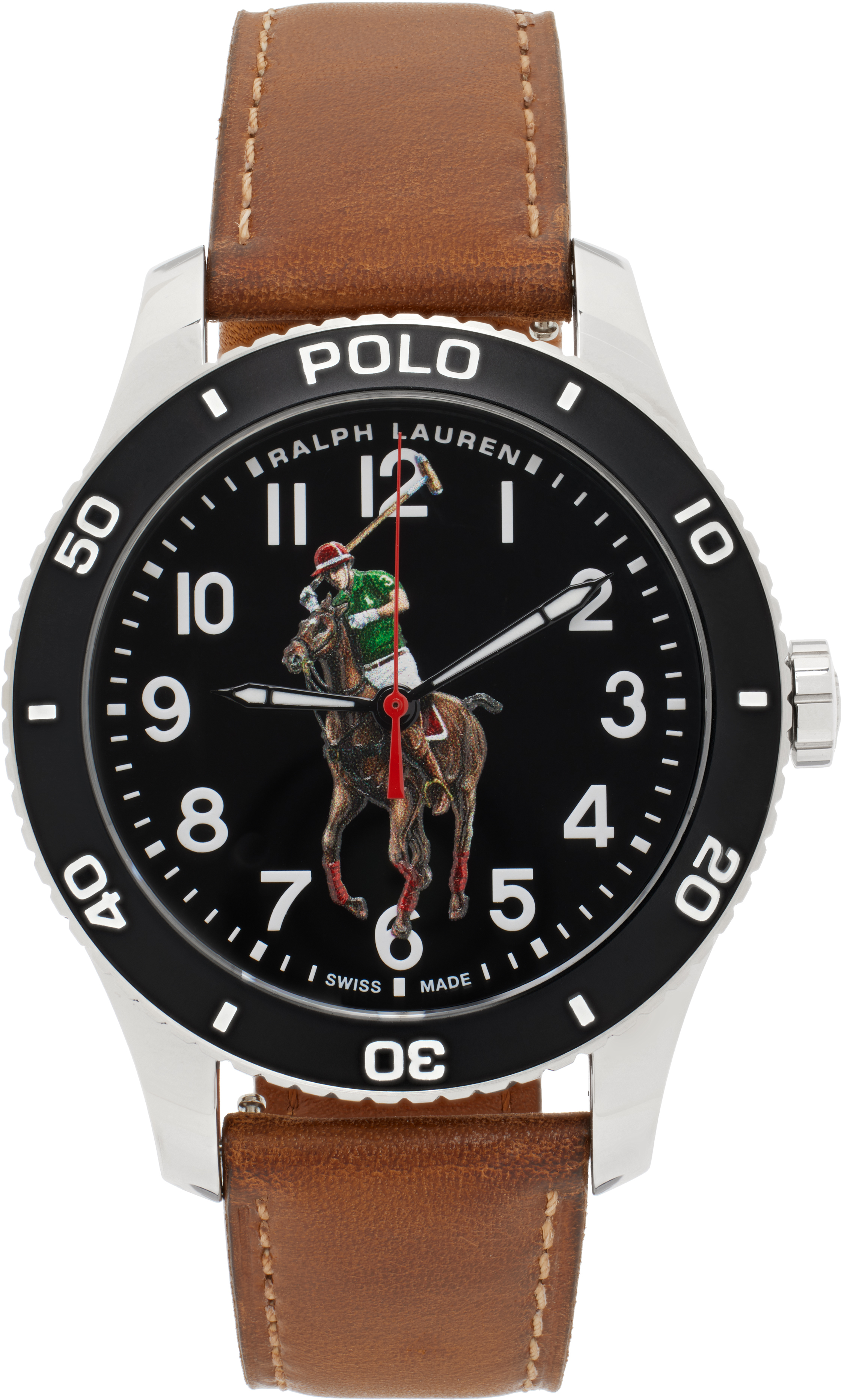 Silver & Brown Polo Player Watch