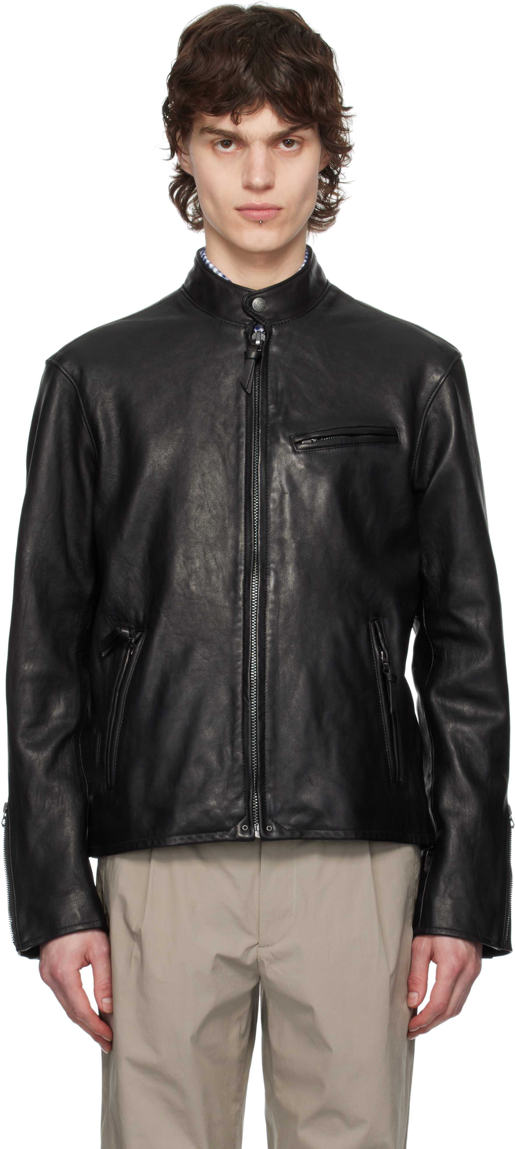 Polo Ralph Laurenのブラック Café Racer レザージャケットが