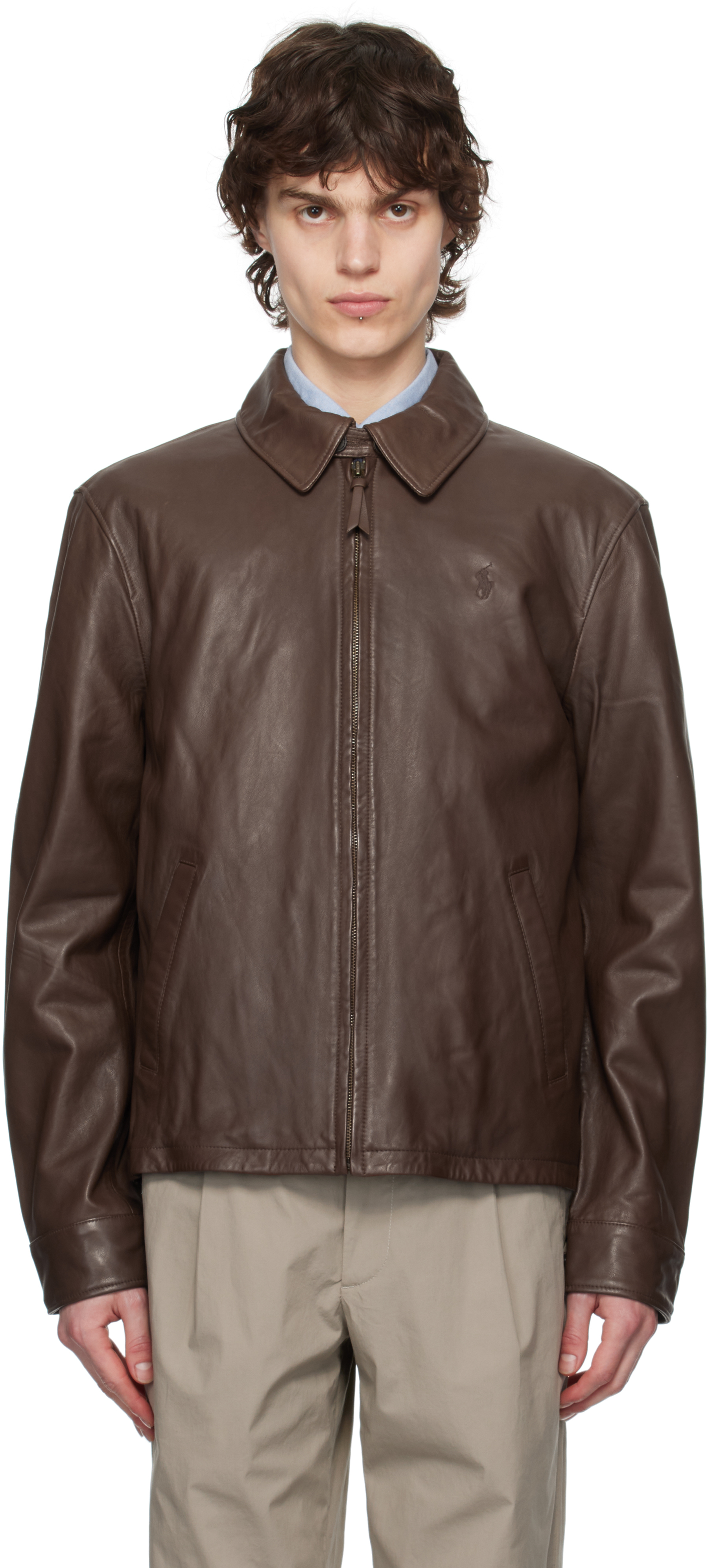 Brown Zip Leather Jacket