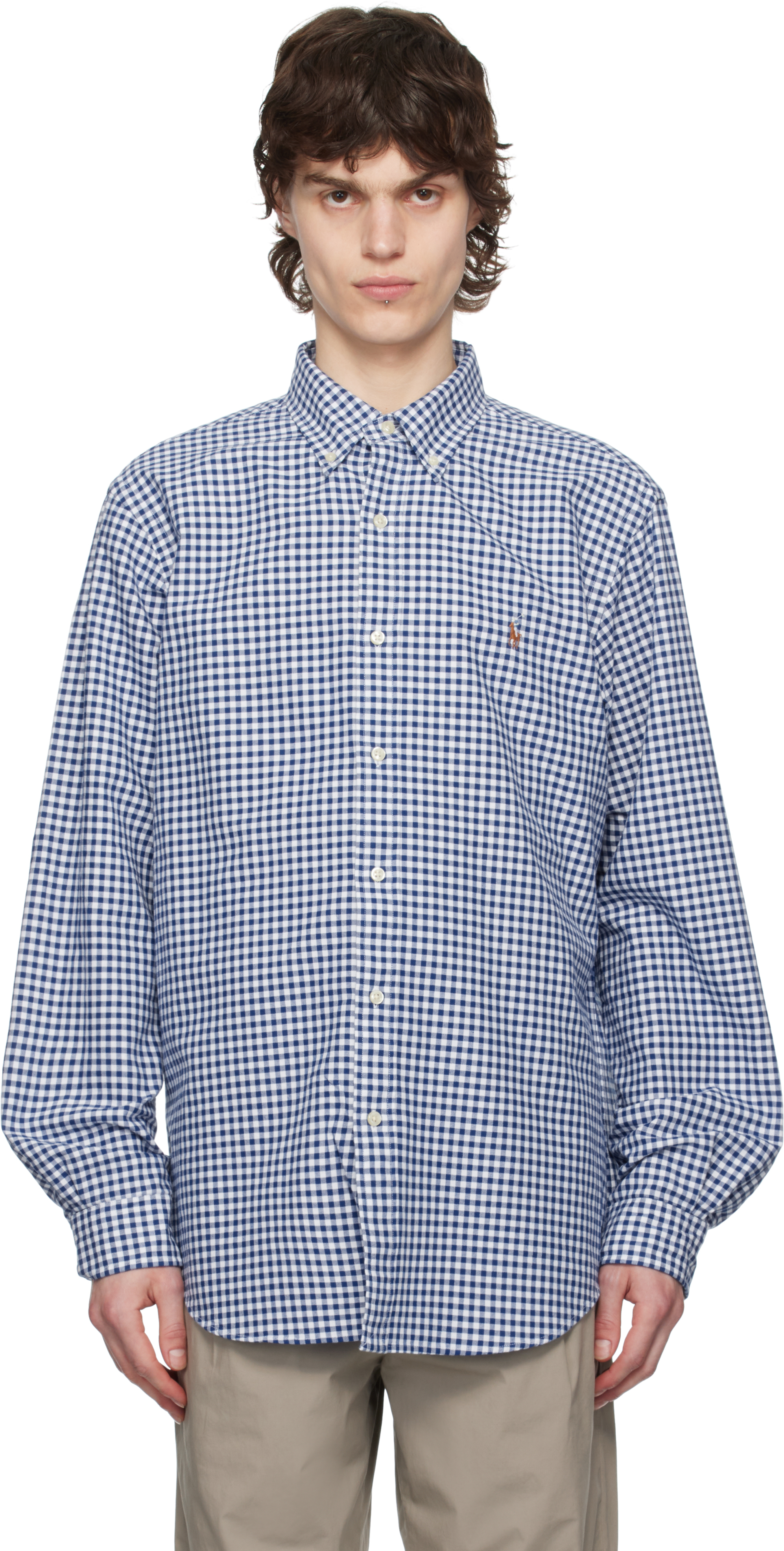 Blue & White Classic Fit Gingham Oxford Shirt