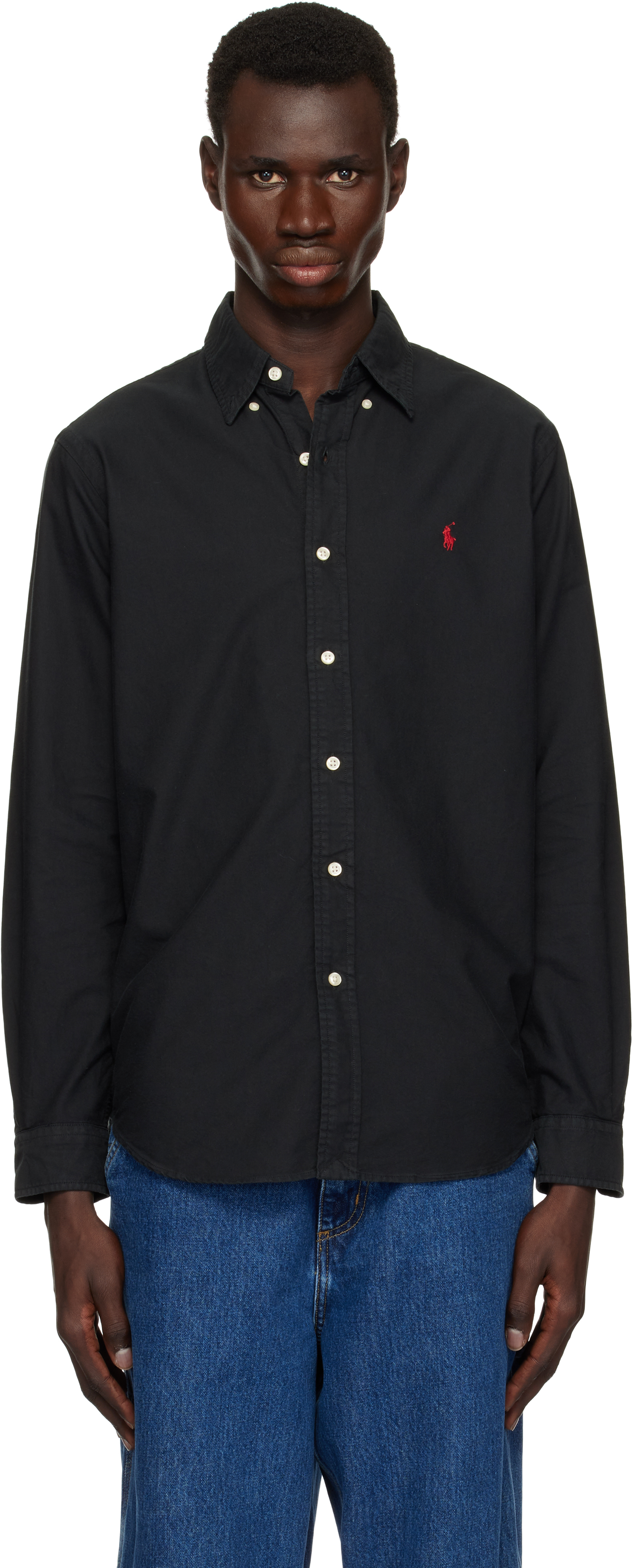 Black Classic Fit Garment-Dyed Oxford Shirt