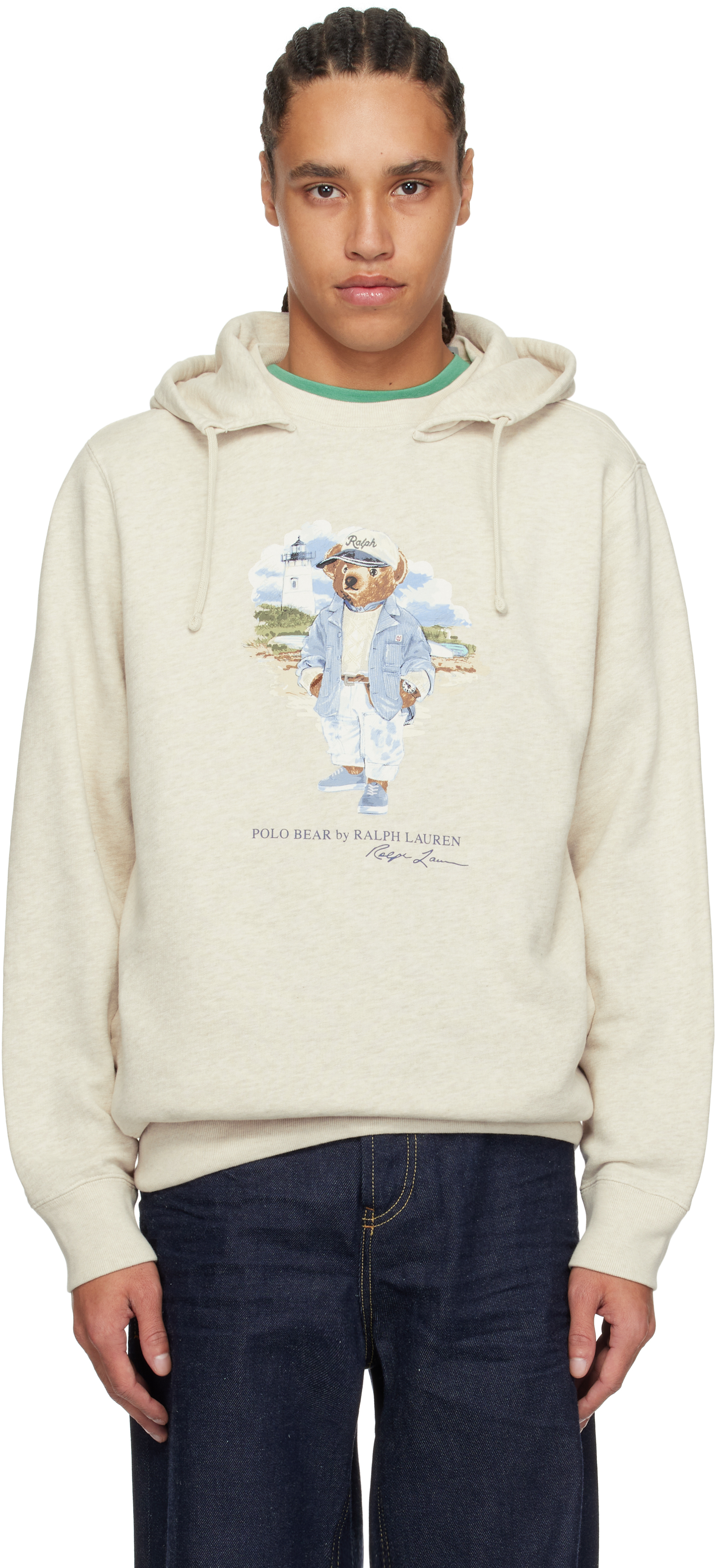 Beige Polo Bear Slub Fleece Hoodie