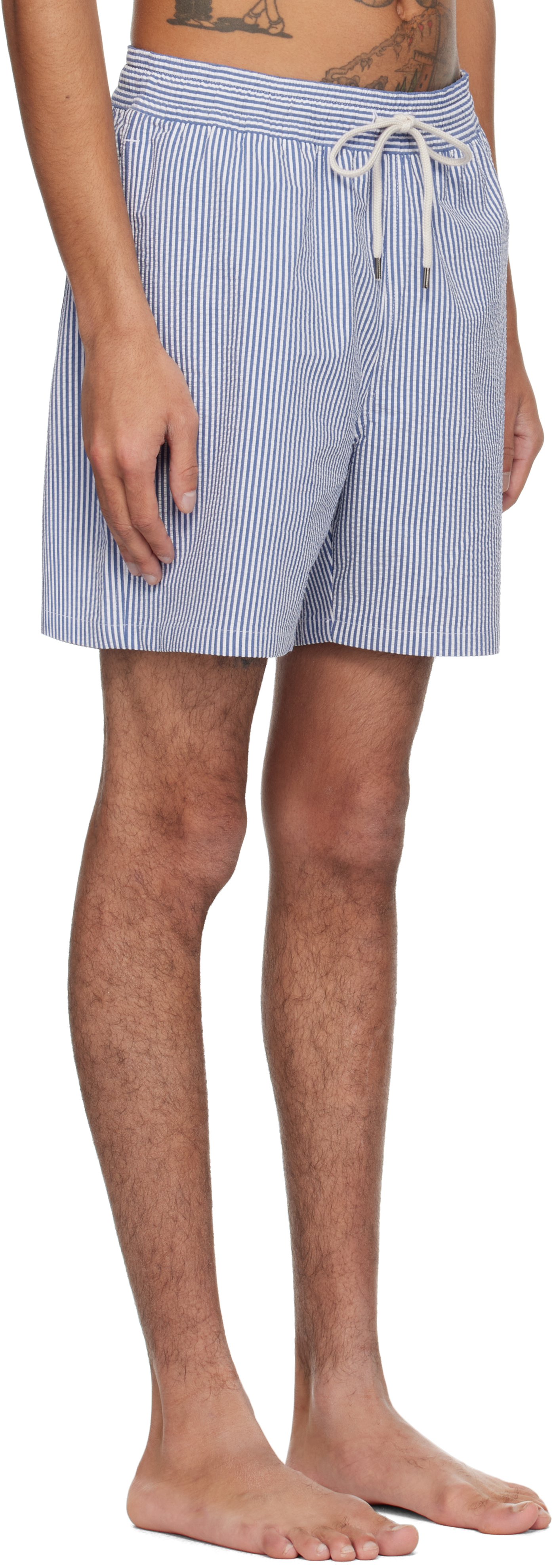 Polo Ralph Lauren Traveler Straight-leg Mid-length Striped Cotton-blend Seersucker Swim Shorts In Cruise Royal Seersu