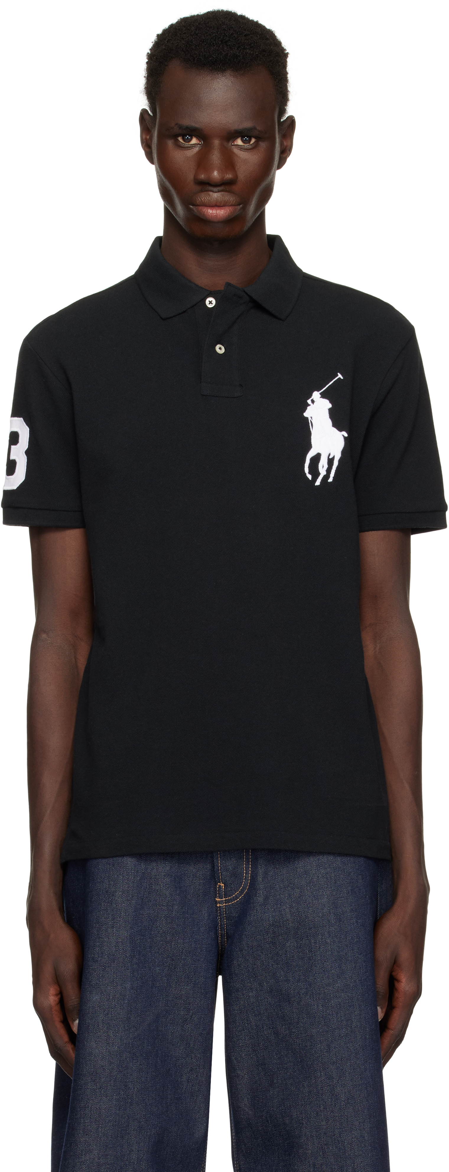 Black Custom Slim Fit Big Pony Mesh Polo by Polo Ralph