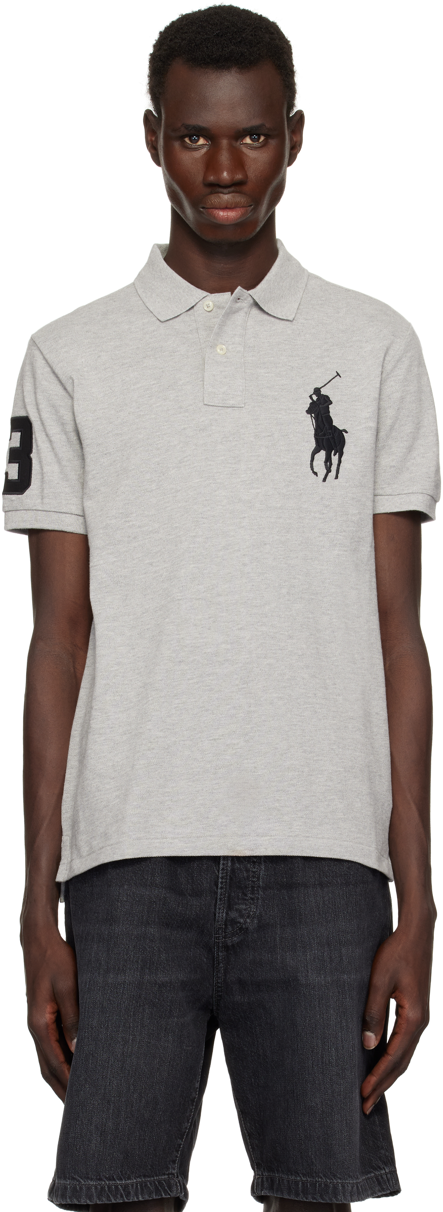 Gray Custom Slim Fit Big Pony Mesh Polo