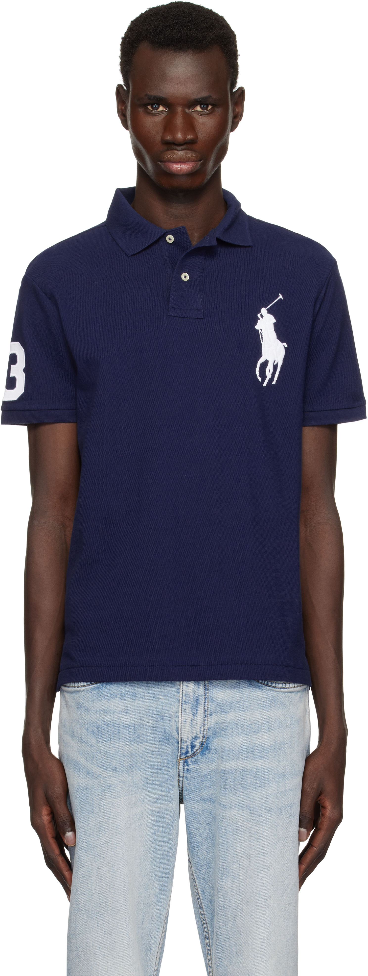 Navy Custom Slim Fit Big Pony Mesh Polo