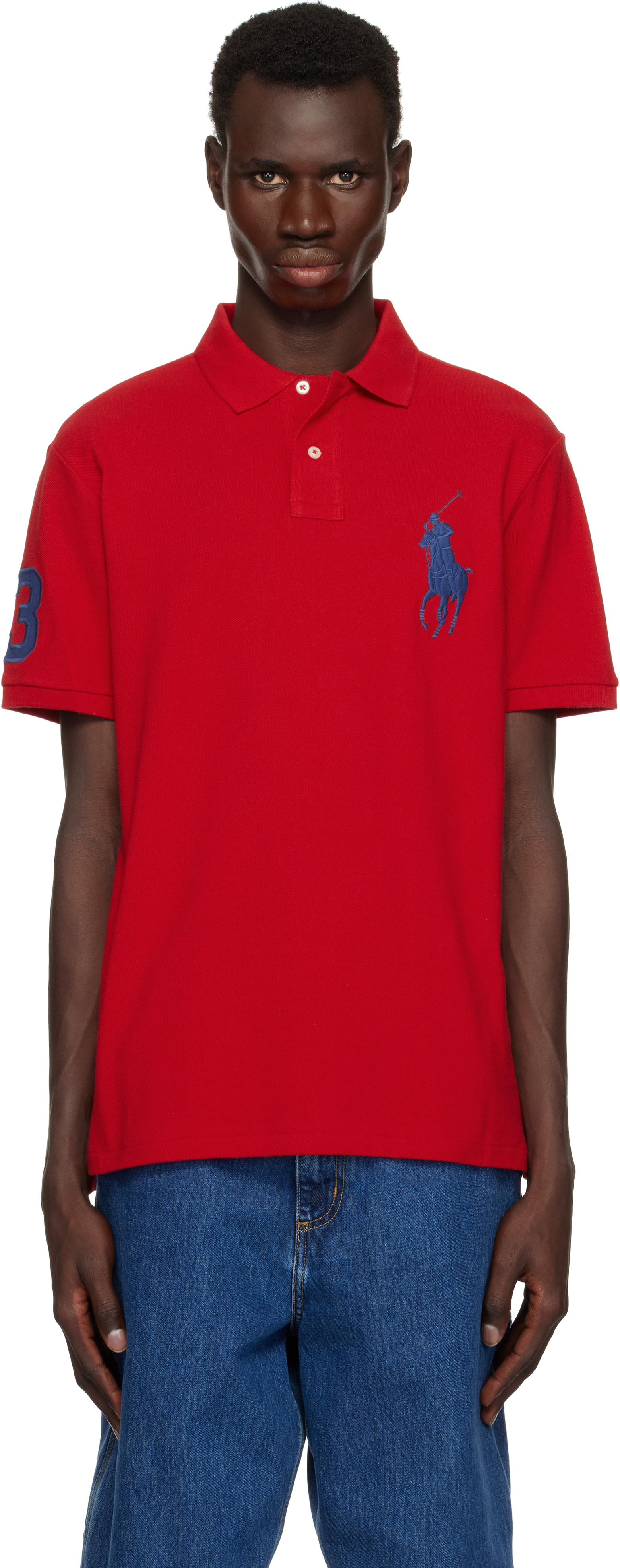 Red Custom Slim Fit Big Pony Mesh Polo