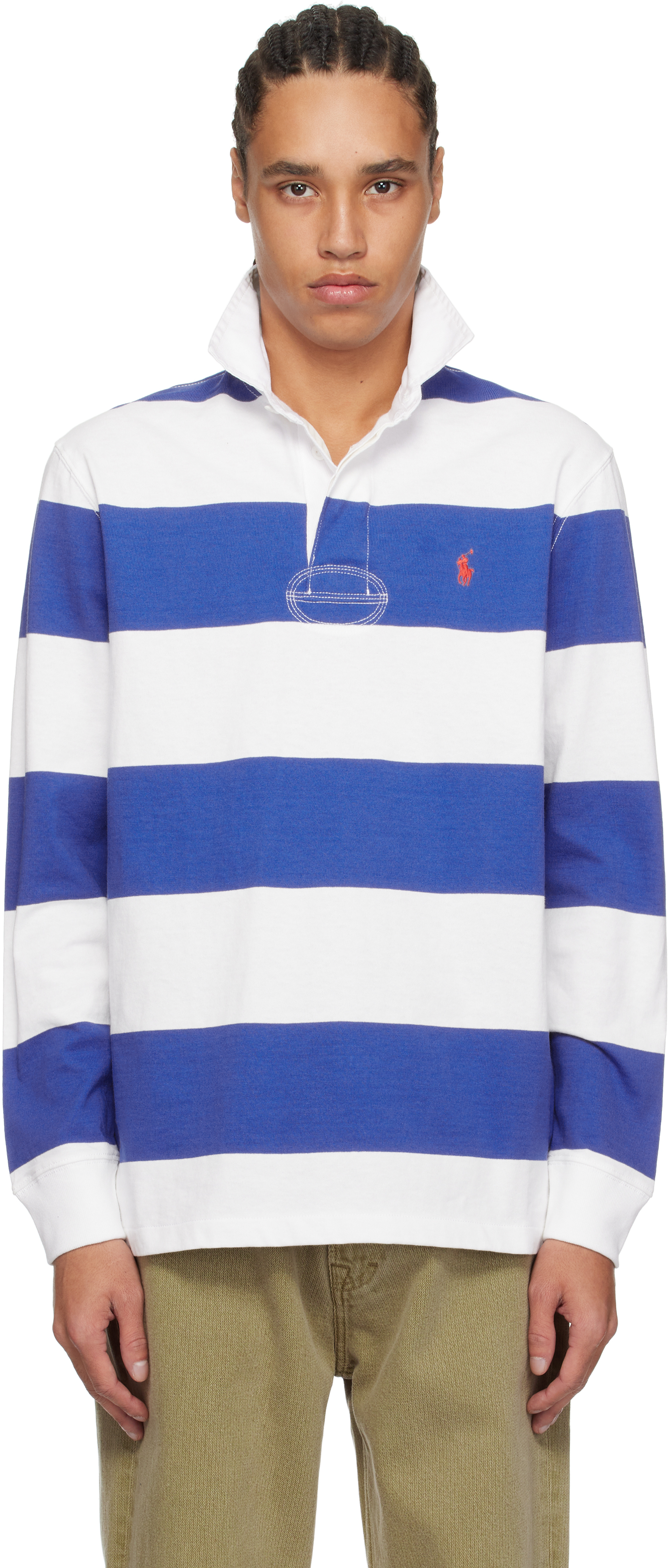 送料関税無料【POLO RALPH LAUREN】THE ICONIC RUGBYポロシャツ Polo Ralph Lauren: ブルー&ホワイト 'The Iconic Rugby