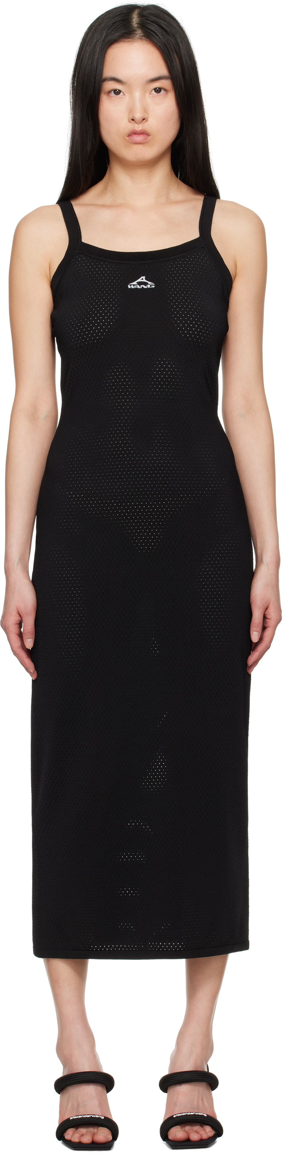 Black Cami Athletic Mesh Midi Dress