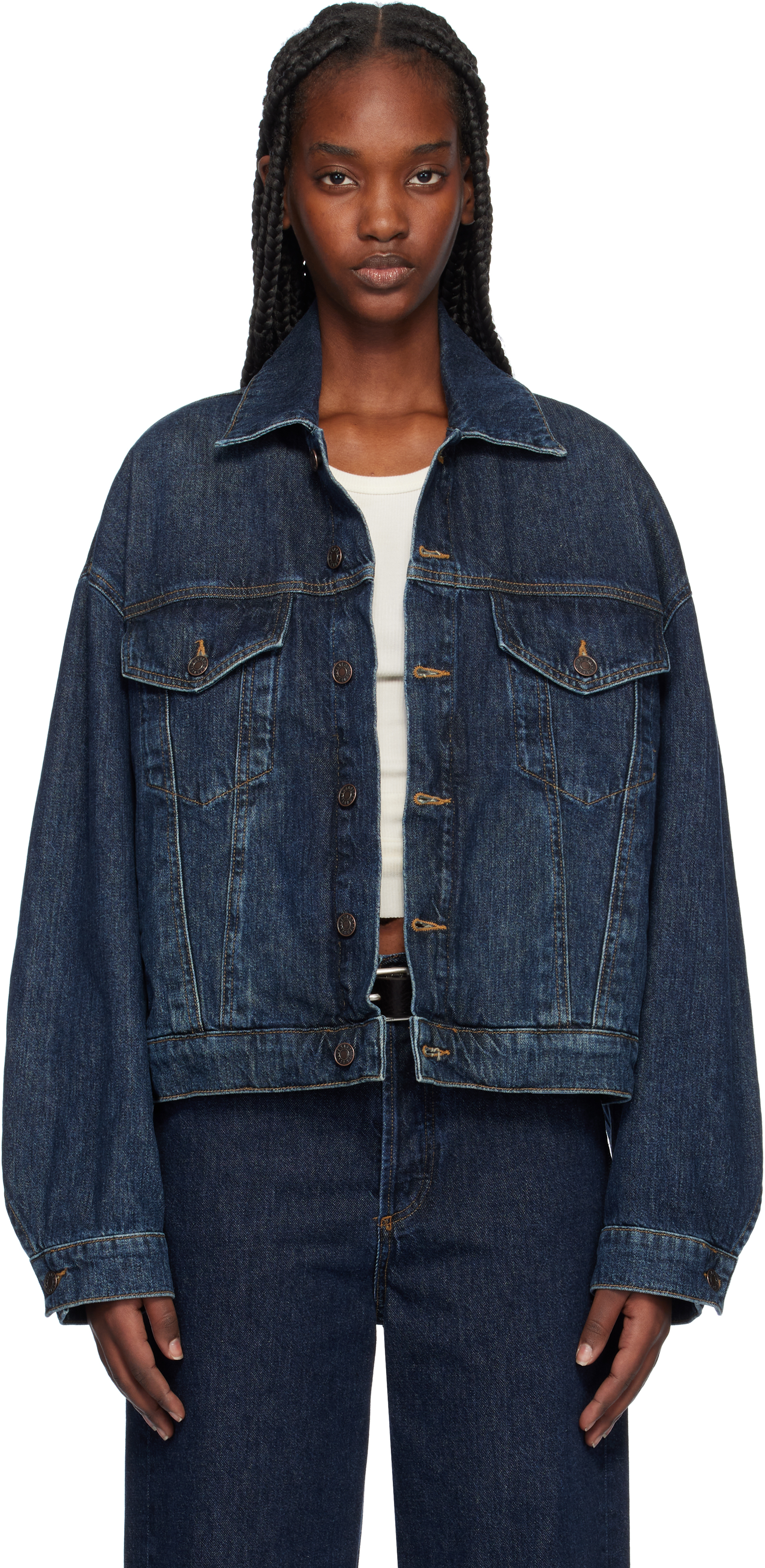 Shop Agolde Indigo Dalton Balloon Denim Jacket In Pendulum (ind Darken