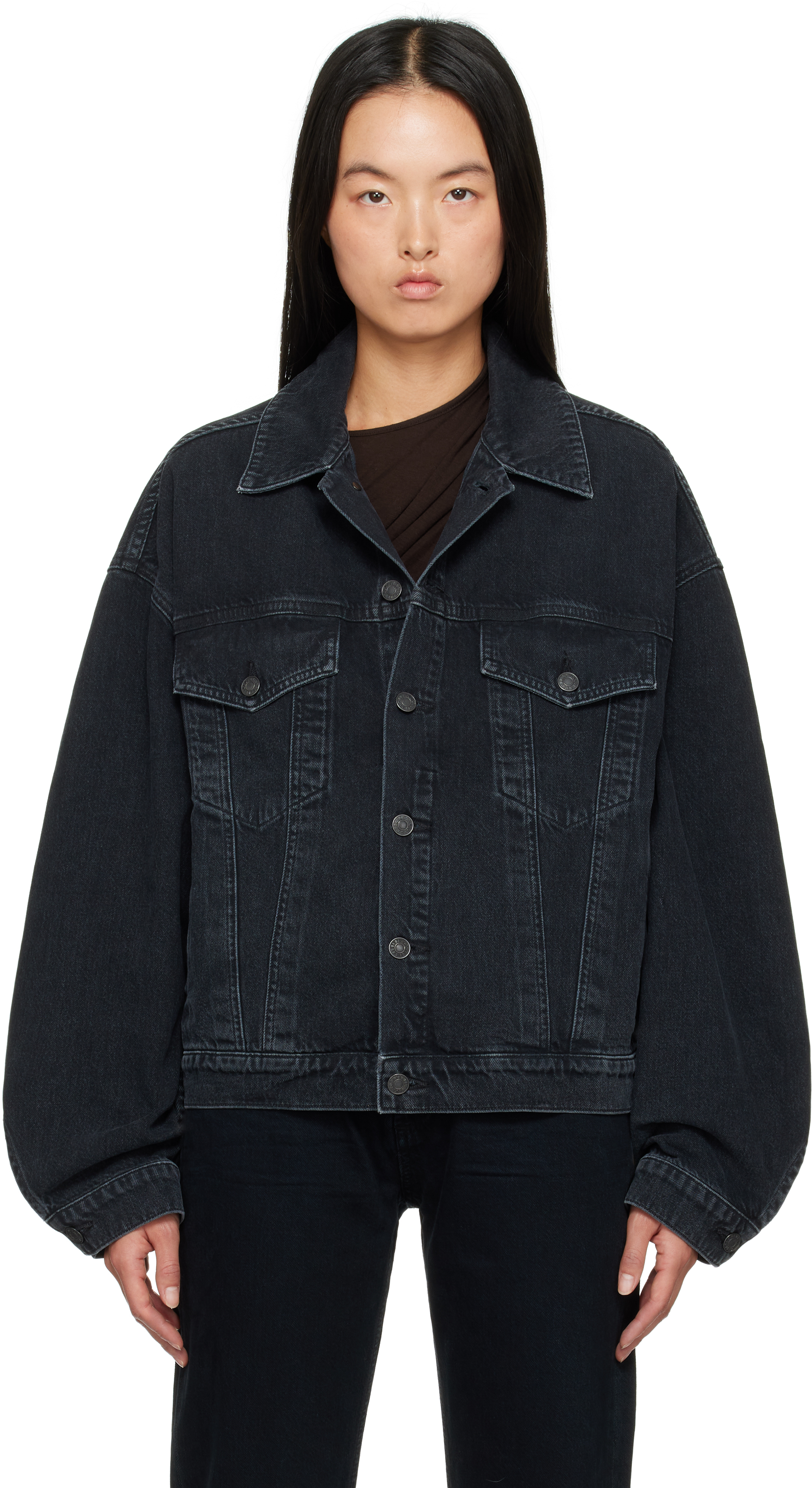 Shop Agolde Black Dalton Balloon Denim Jacket In Spider (o/d Black)