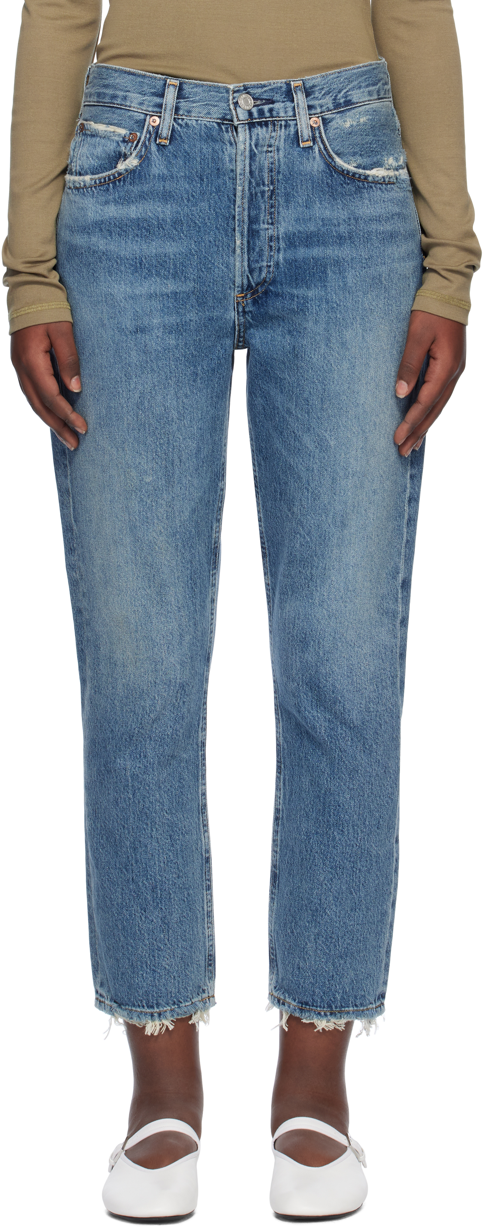 AGOLDE BLUE RILEY HIGH RISE STRAIGHT CROP JEANS