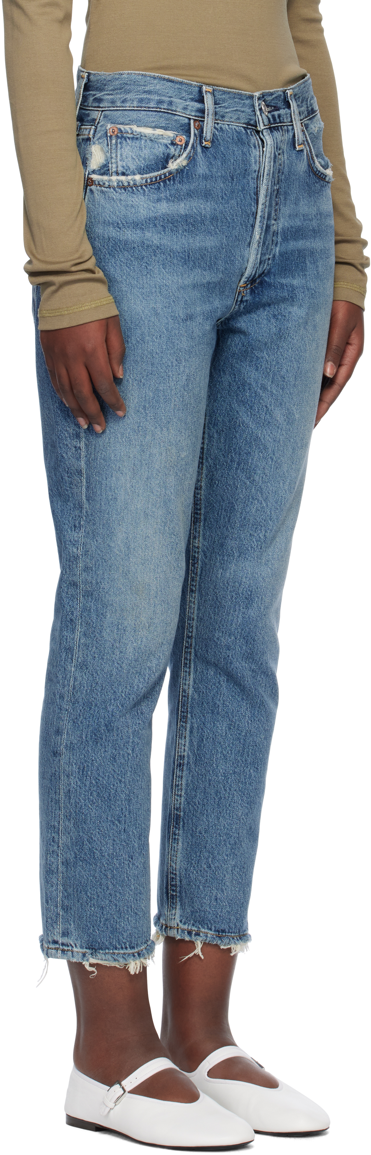 AGOLDE BLUE RILEY HIGH RISE STRAIGHT CROP JEANS