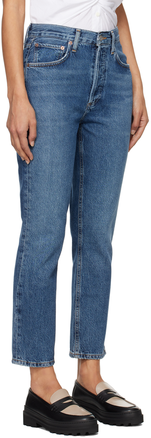 Agolde Blue Riley High-rise Straight Crop Jeans In Control (dk Vint Ind