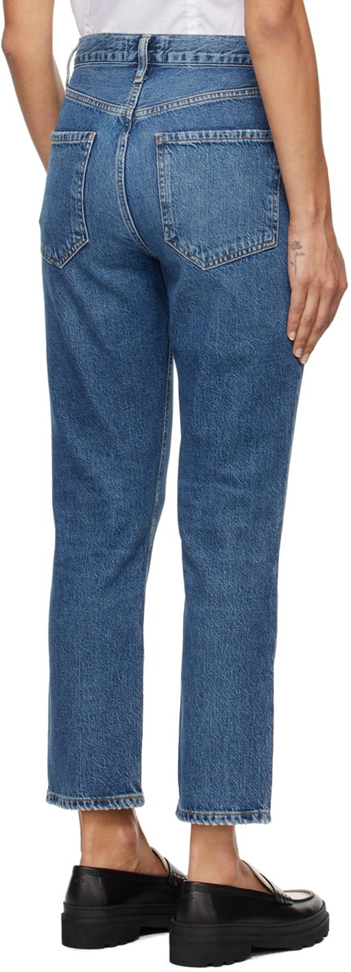 Agolde Blue Riley High-rise Straight Crop Jeans In Control (dk Vint Ind