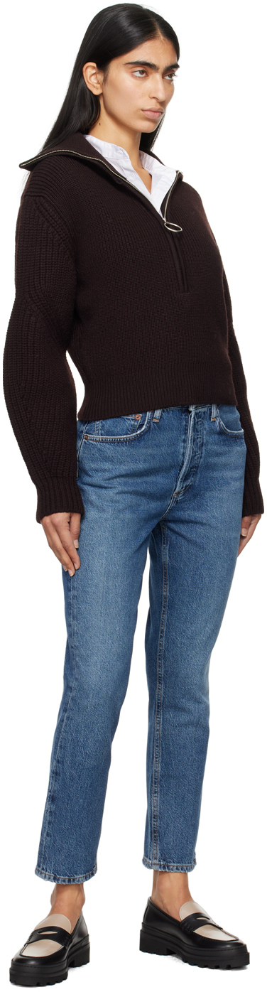 Agolde Blue Riley High-rise Straight Crop Jeans In Control (dk Vint Ind
